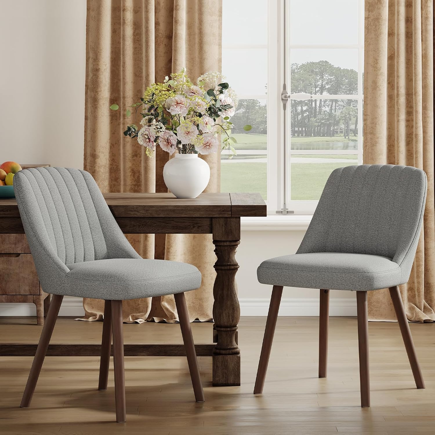 Detalle de MALOL VC-DCW21-GY-FB Dining Chairs, Grey Fabric, Set of 2