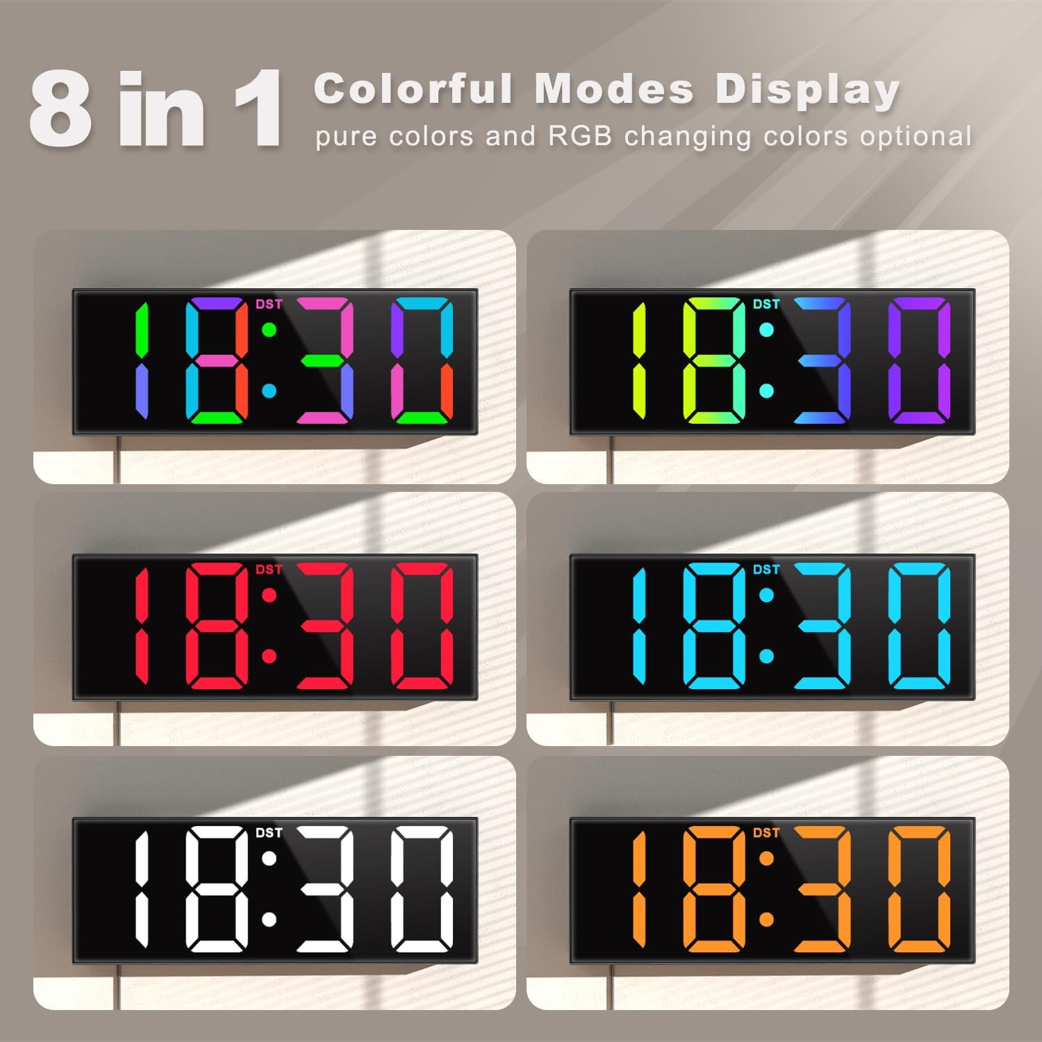 Thumbnail 2 de JALL 12" Large Digital Wall Clock RGB colors