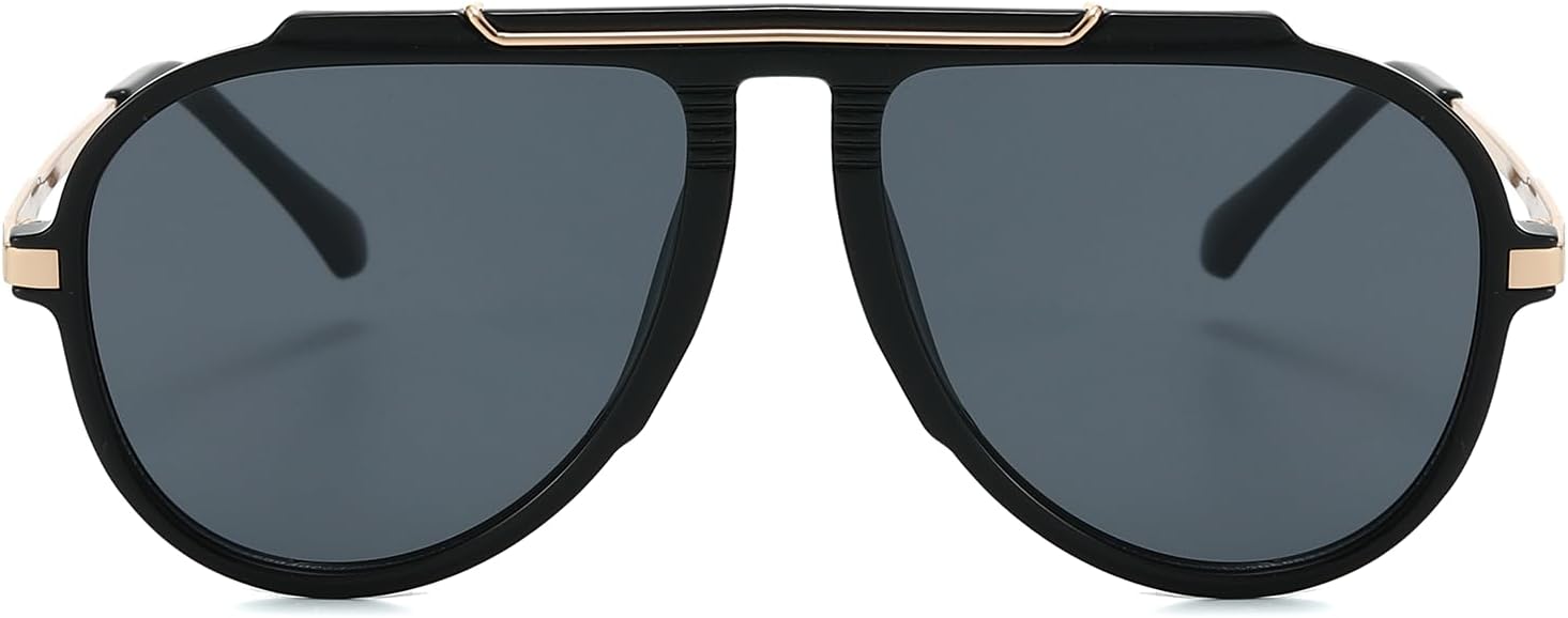 Detalle de LJCZKA Oversized Pilot Sunglasses – Gold Metal Frame, UV400 Protection