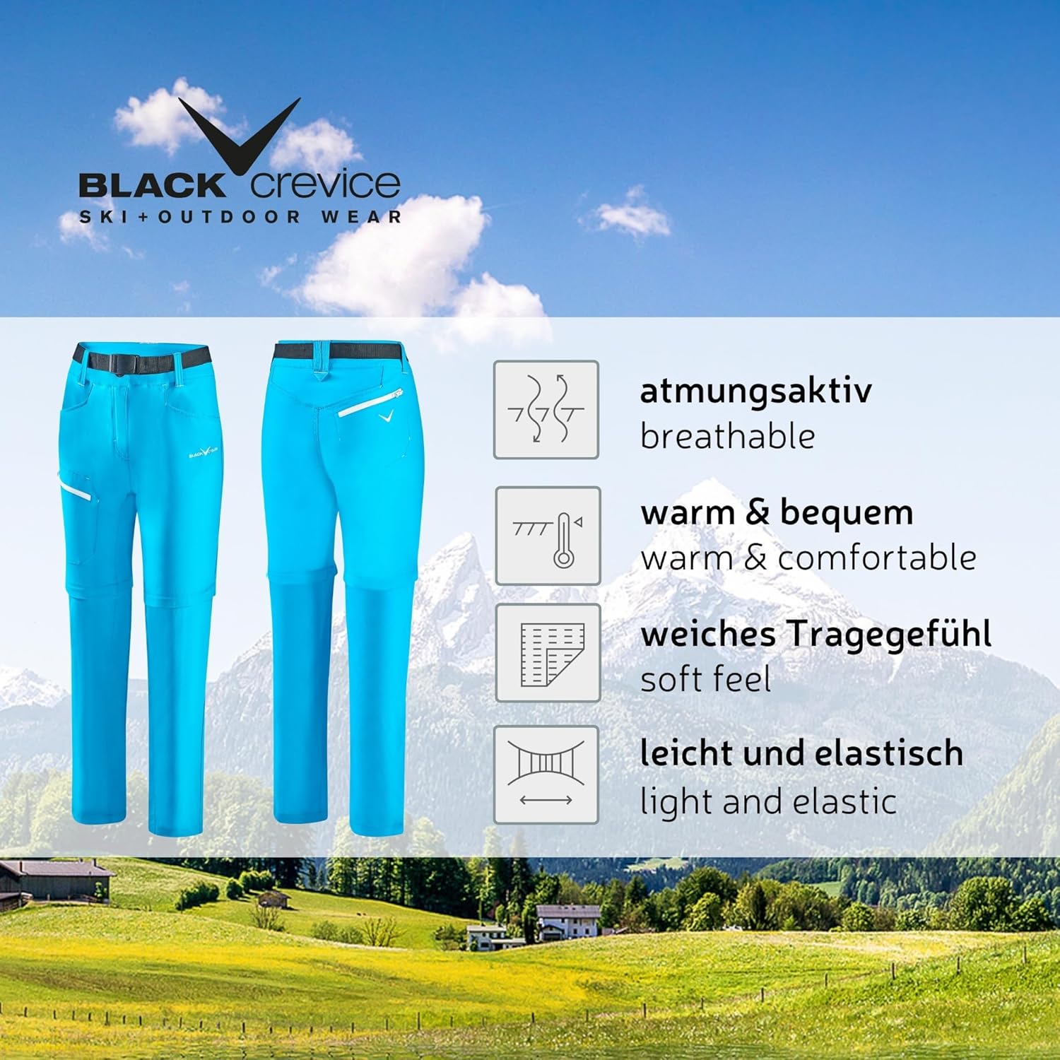 Detalle de Black Crevice Pantalon de Trekking Zippé pour Femme – Confort et Tournure pratique