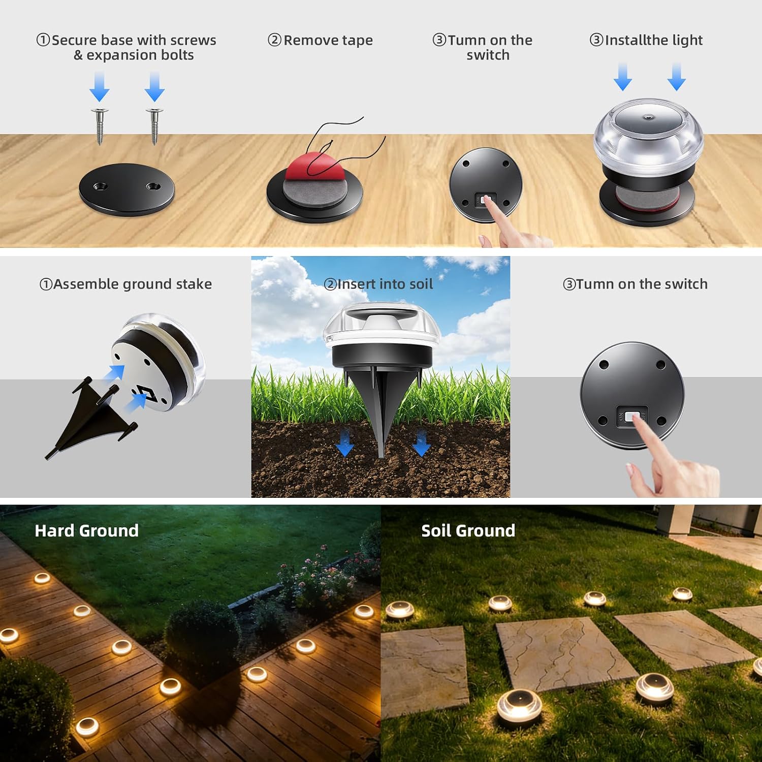 Thumbnail 6 de LIANGLOME 2503A-12PK-WW Solar Ground Lights, 12-Pack, IP67, Warm White