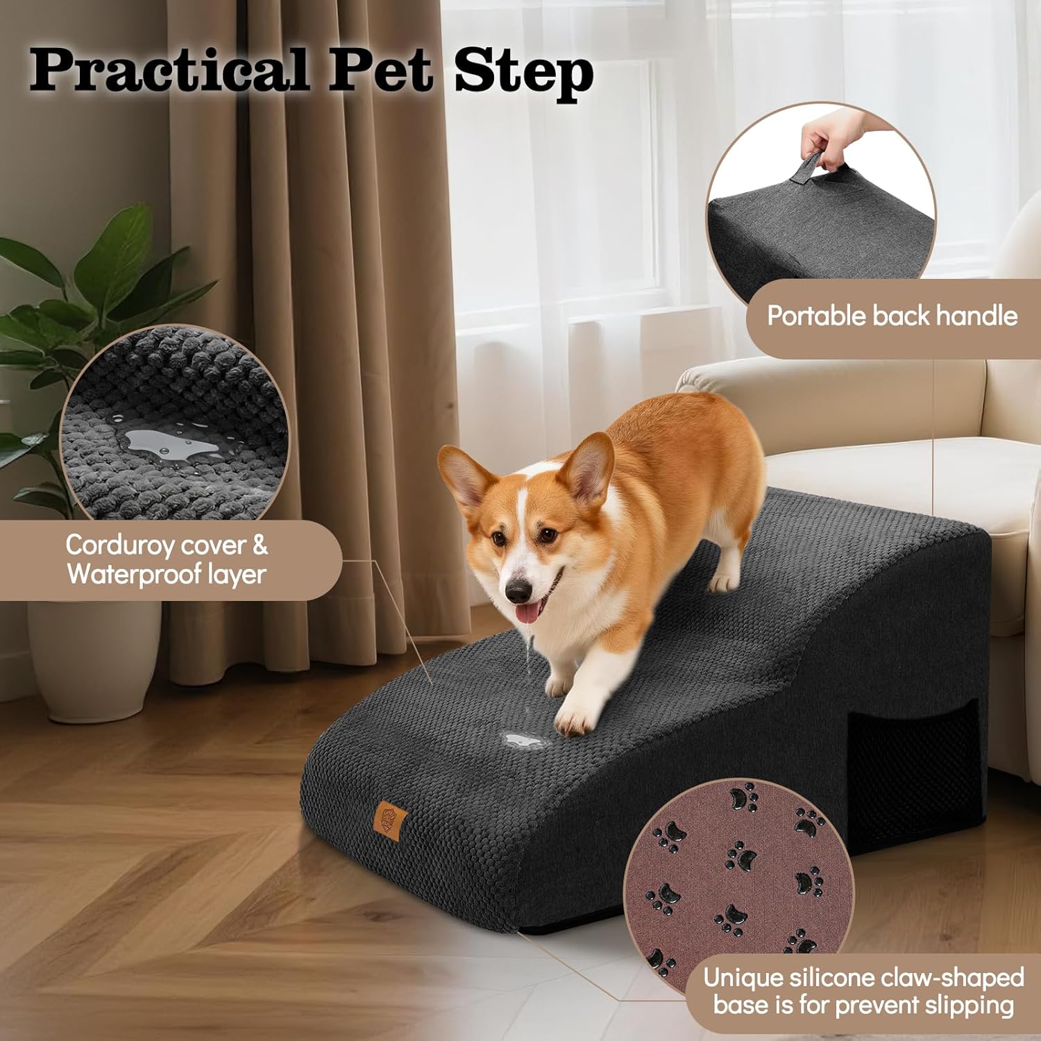 Detalle 2 de Pawchop Dog Ramp for Sofa: 2-Step Waterproof Dog Steps (55 x 40 x 30 cm)
