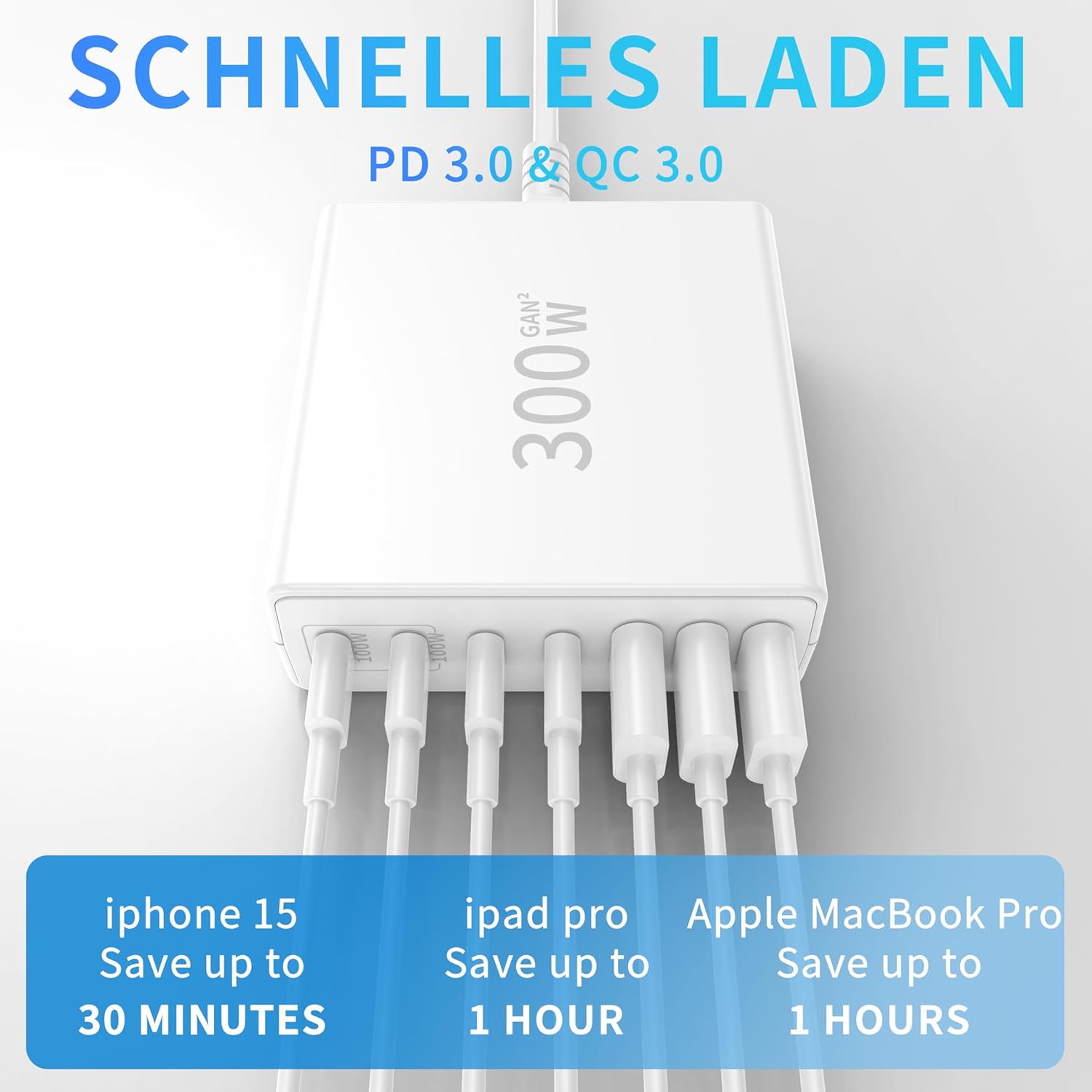 Thumbnail 2 de FINIBO 300W USB-C Mehrfach-Ladegerät mit 7 Ports (4× USB-C, 3× USB-A) und Dual-PD PPS