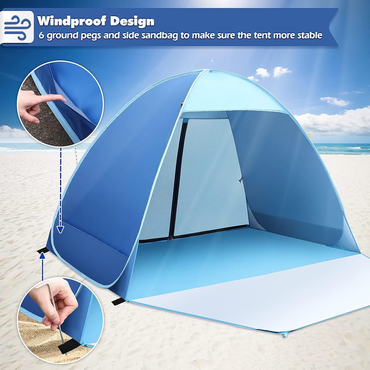 Detalle 2 de Pop up Strandmuschel 2–3 Personen – UV Schutz UPF 50+ mit Privatsphäre, kompakt & tragbar