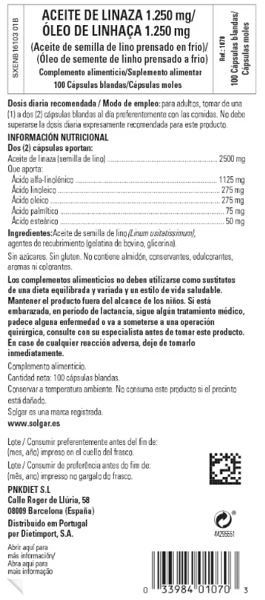 Thumbnail 1 de Solgar Aceite de Linaza 1.250 mg 100 cápsulas blandas 💊