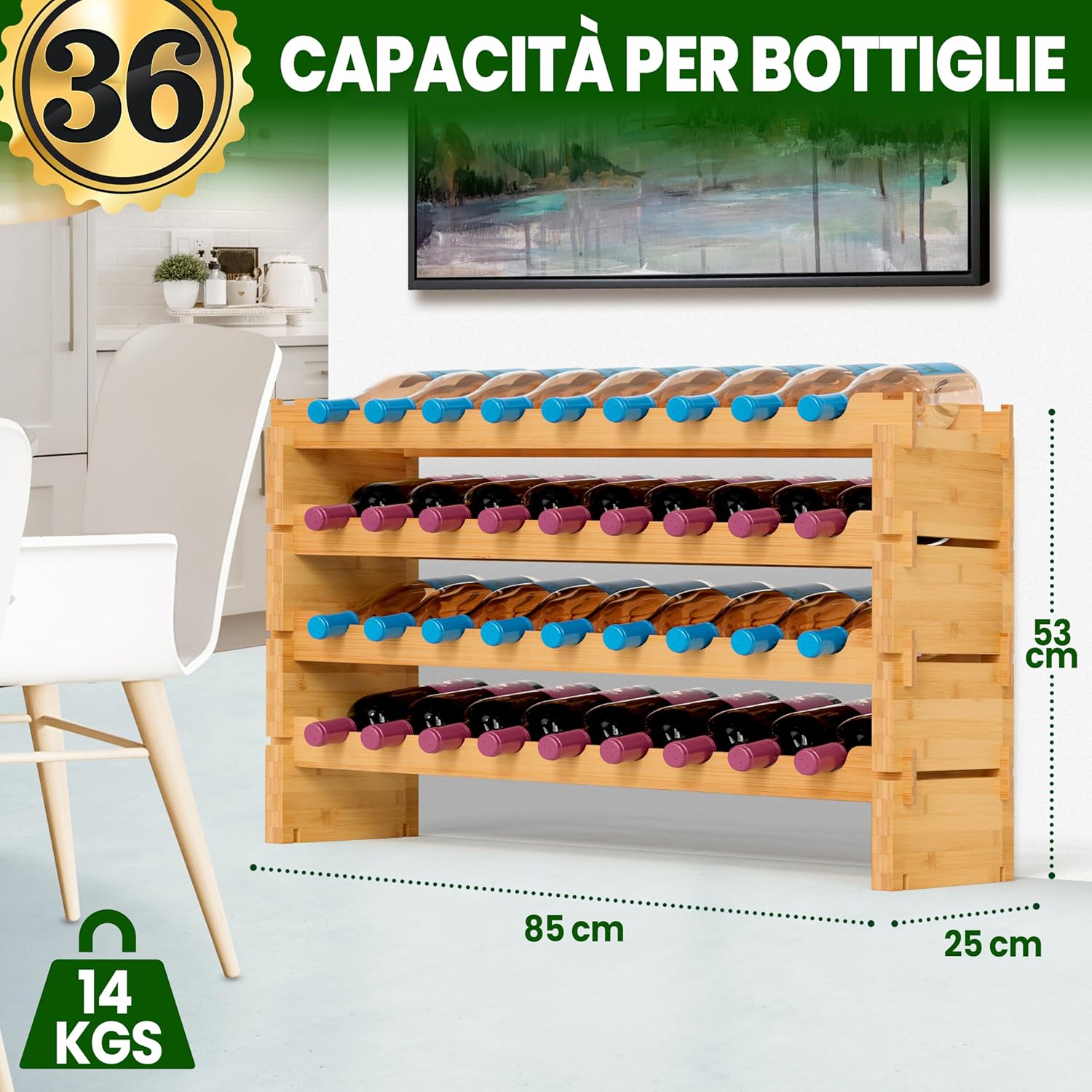 Thumbnail 4 de Nutrichef portabottiglie in bambù, 36 bottiglie