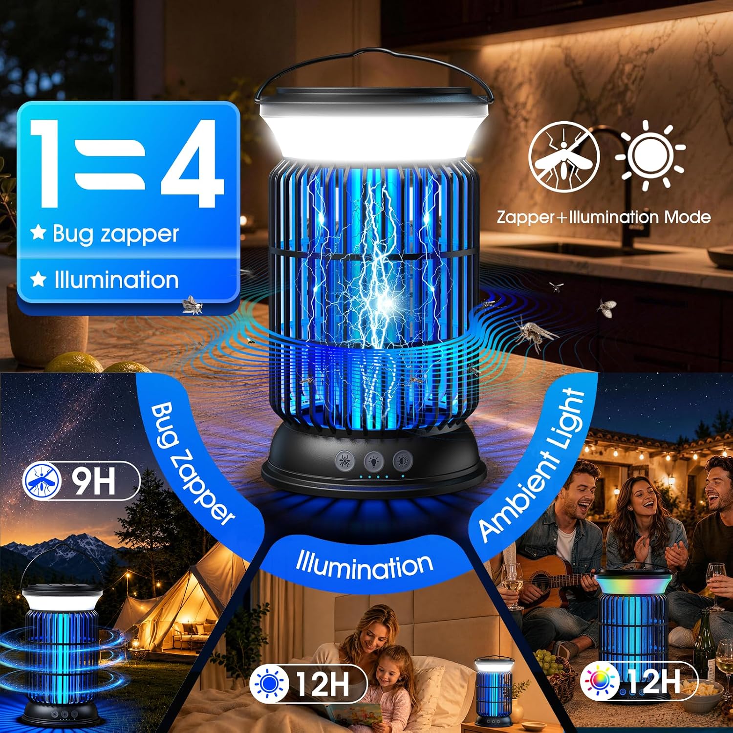 Detalle de Sayneep Solar Bug Zapper Outdoor, 4 in 1 Outdoor Essential