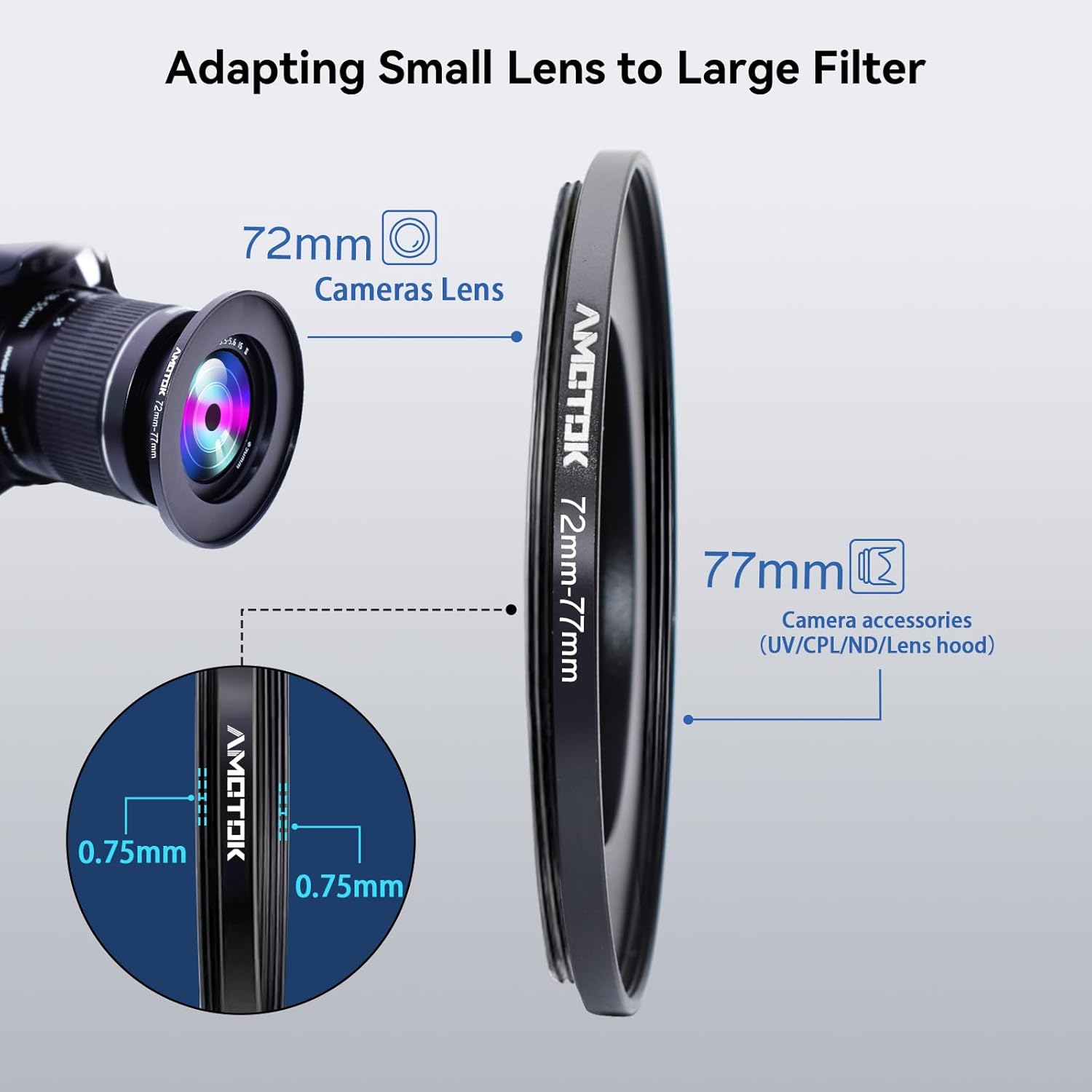 Thumbnail 3 de 72-77 mm Objektiv-Adapter (Step-Up) für Kameraobjektiv: 77-mm Filter-Zubehör nutzen