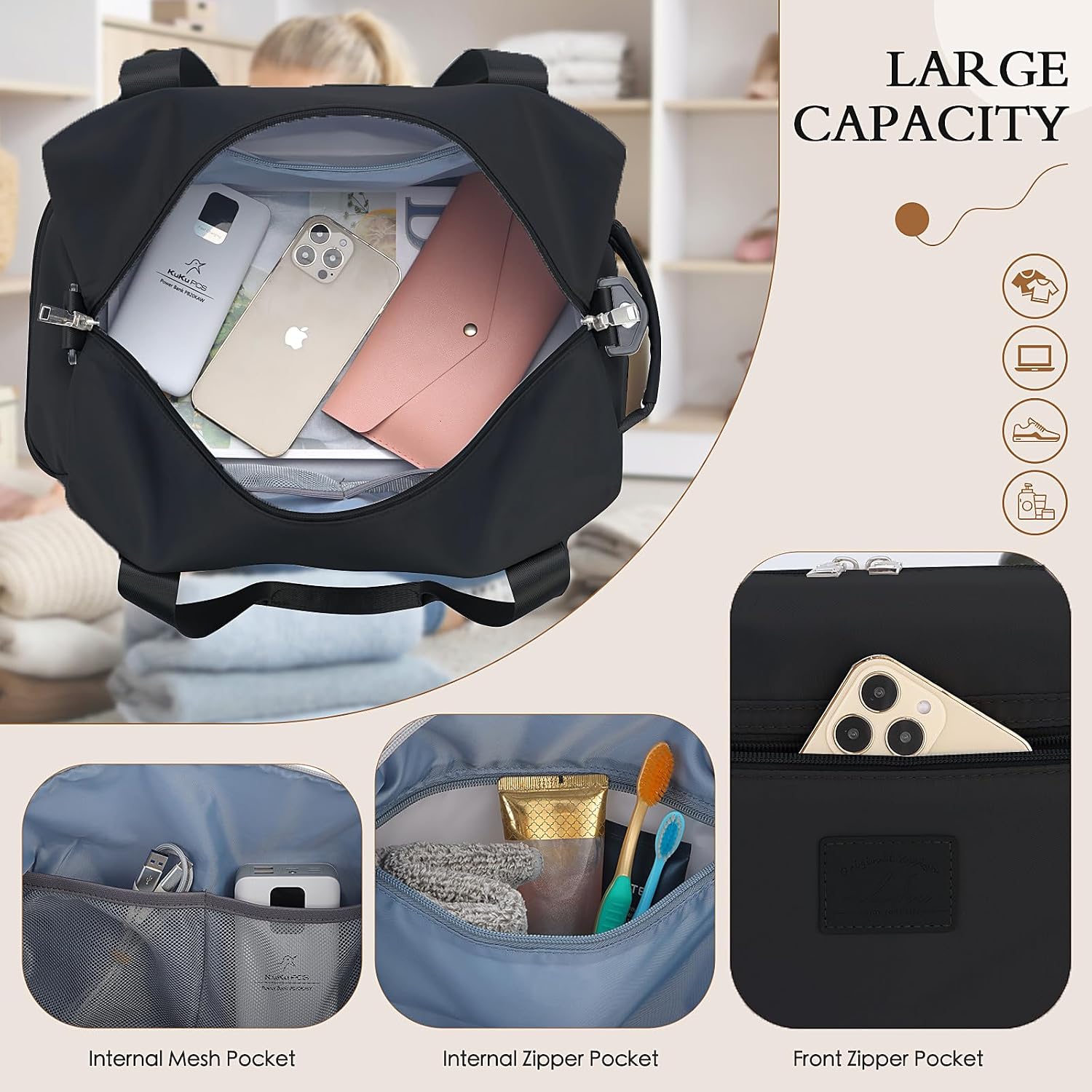 Detalle de Ryanair Cabin Bag 40x30x20 Underseat Carry-On with Wet Pocket and Shoe Compartment