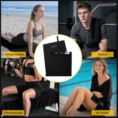 Thumbnail 7 de POWER GUIDANCE Fitness Handtuch Set – Premium Mikrofaser Zweiteiliges Handtuch-Set (130x50 cm & 50x30 cm) mit Kapuze, Druckknöpfen, Reißverschlusstasche, Magnetclip und Gummiband