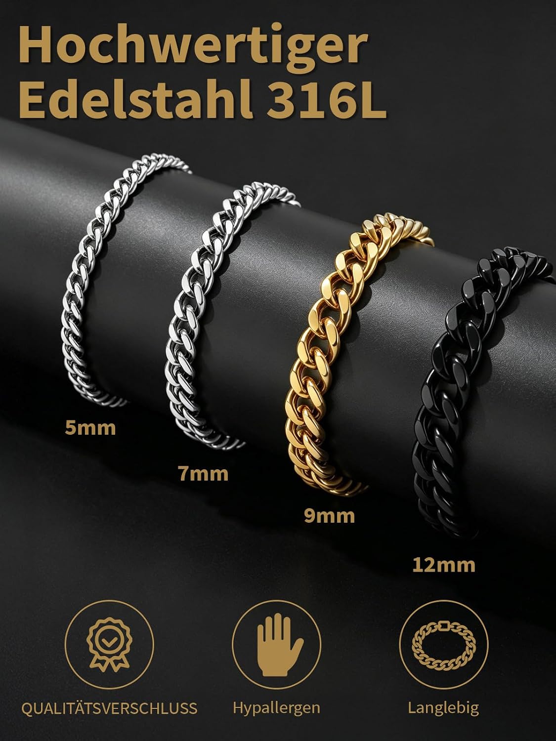 Thumbnail 5 de FindChic Panzerarmband Edelstahl 5/7/9/12 mm – Herren & Damen, inkl. Schmuckbox