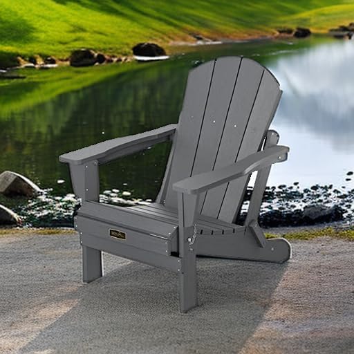 Detalle 2 de SERWALL A041-181 Folding Adirondack Chair, Gray HIPS with Hidden Cup Holder