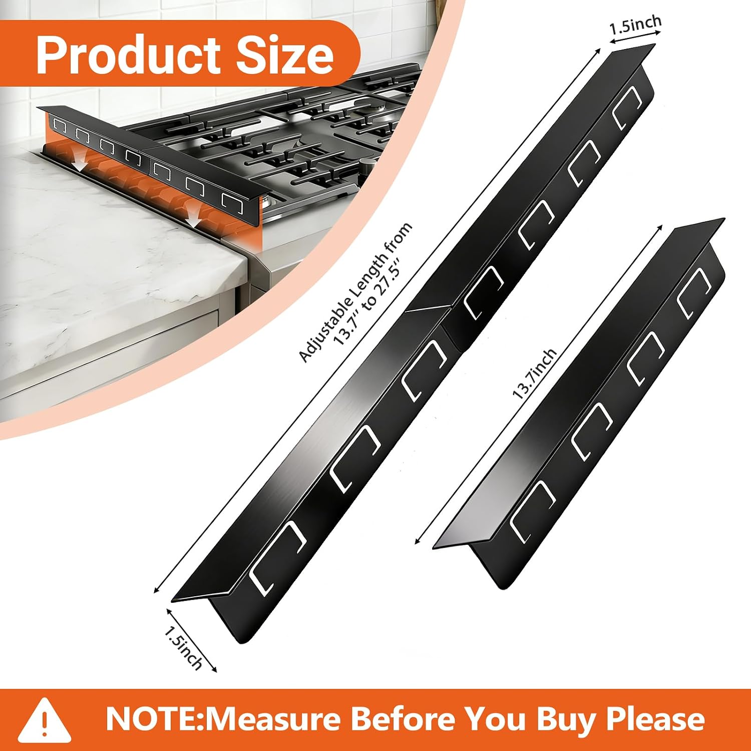 Detalle de DVYY T design stove gap covers, adjustable stainless steel 2-pack, 13.8–27.5 in.