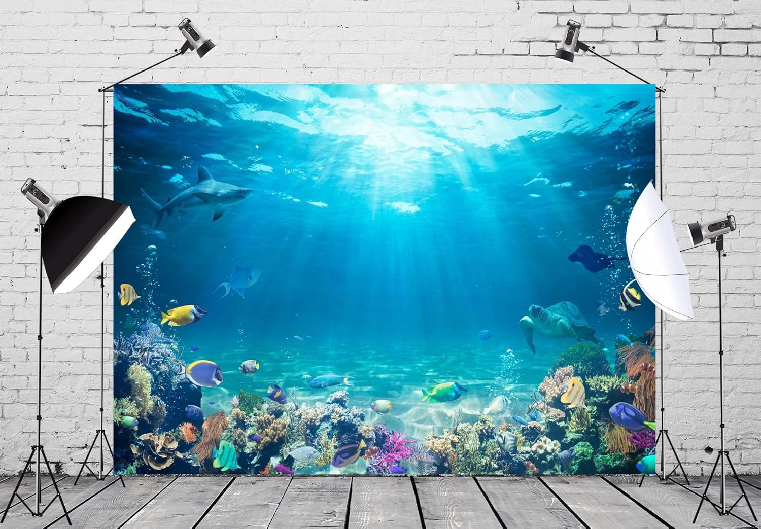 Detalle 2 de BELECO Underwater World Backdrop (1.5x1m) polyester fabric for sea-themed photo shoots
