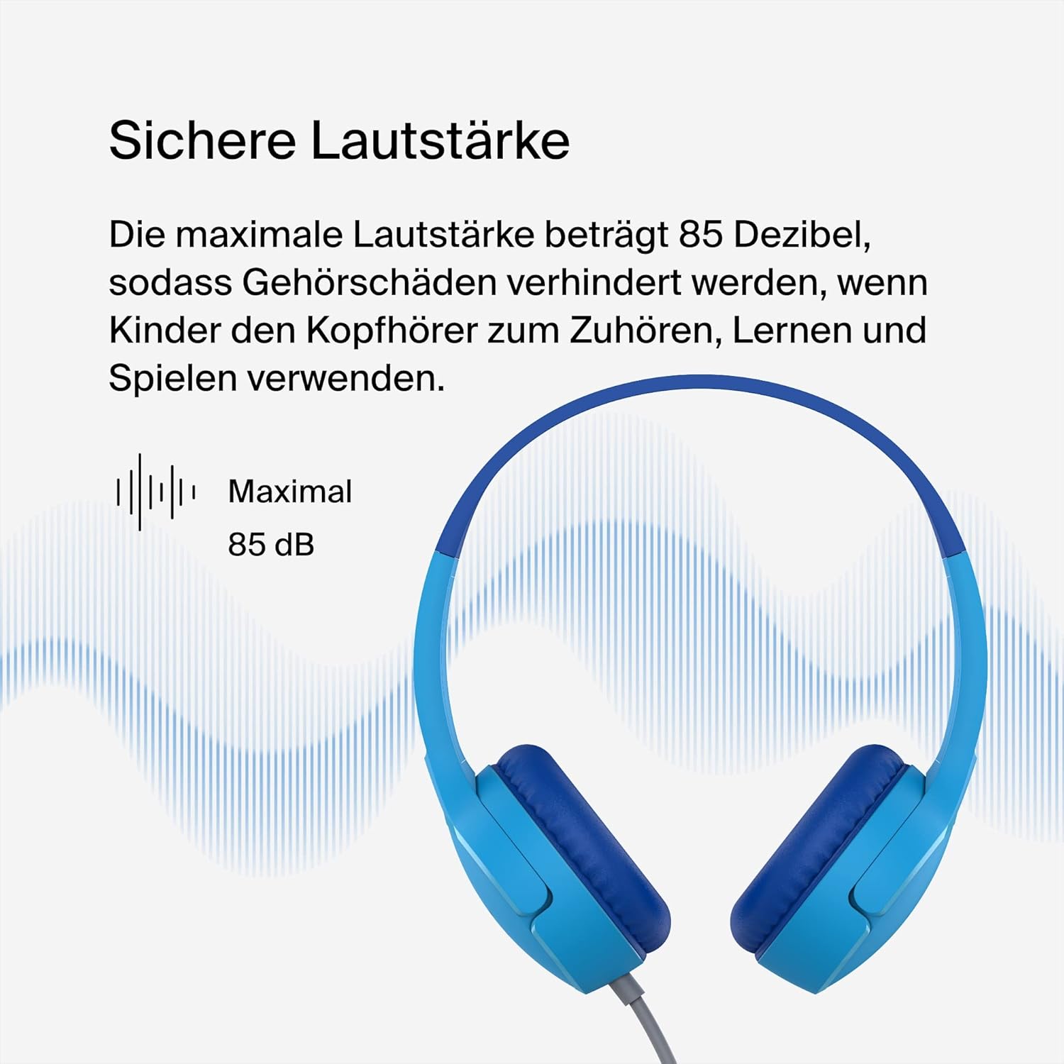 Detalle de Belkin Sound Form Mini On-Ear-Kopfhörer mit Kabel für Kinder – sicherer Klang für Schule, Reisen und Spiel