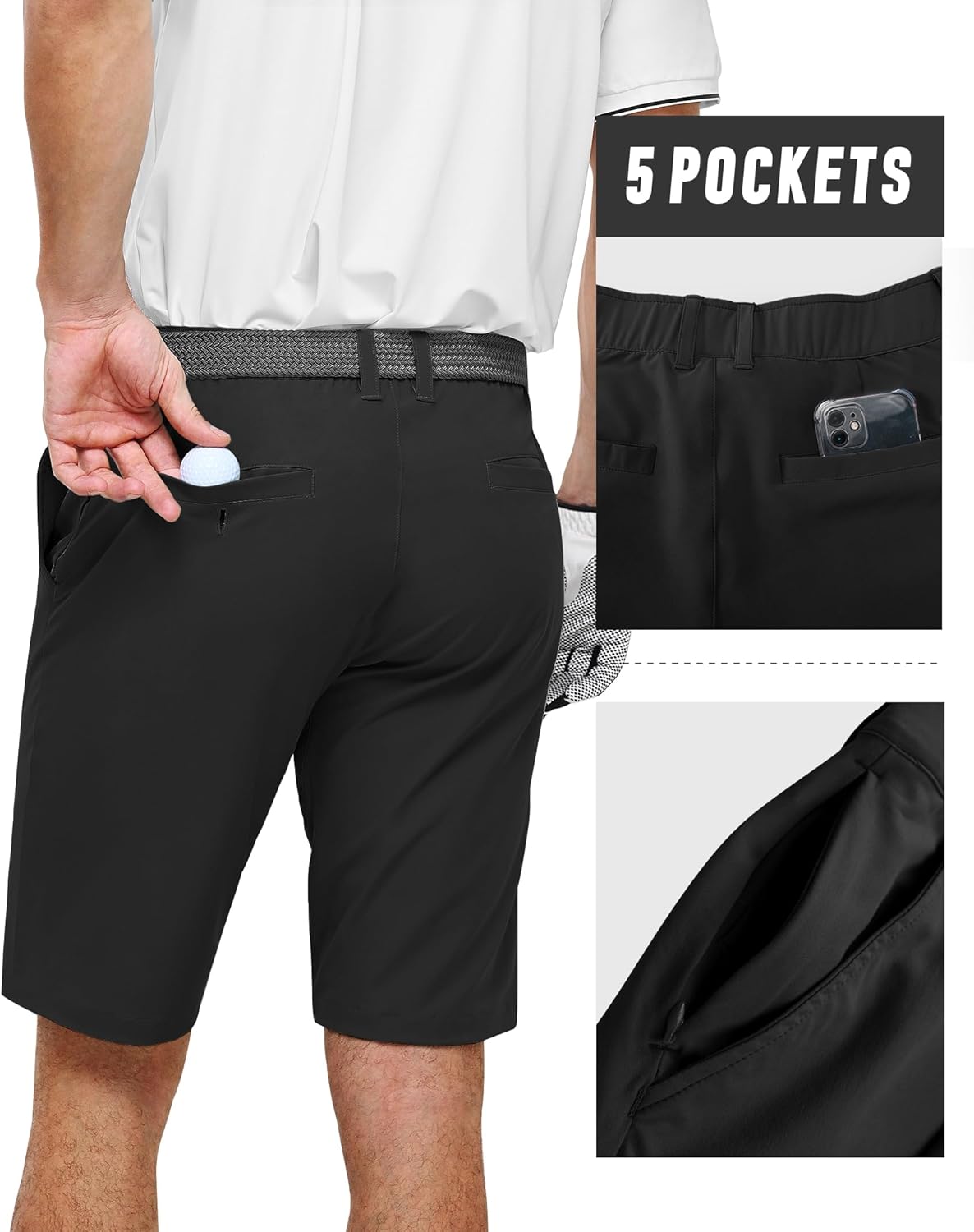 Detalle de 33,000ft Herren Golf Shorts Stretch – 11" Bermuda Shorts mit 5 Taschen, feuchtigkeitsableitend und UPF50+