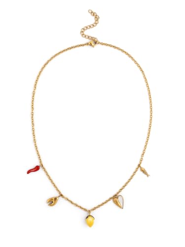 Detalle de SINGULARU Collar Mujer Multicharm Aperitivo Marino: encanto marinero en acero bañado en oro 18kt