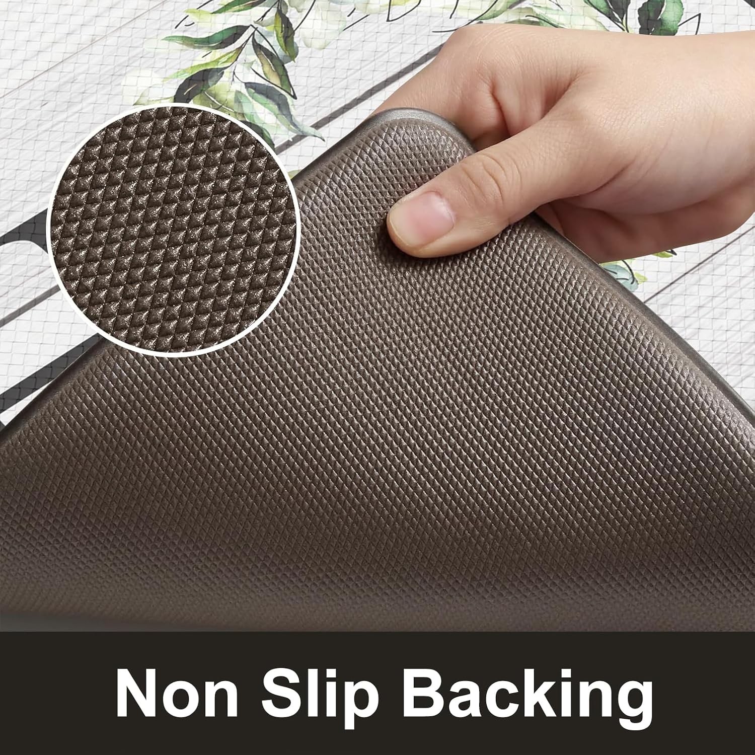 Detalle de KIMODE Farmhouse Kitchen Mat 2-Pack (Anti-Fatigue, Non-Skid, Waterproof)