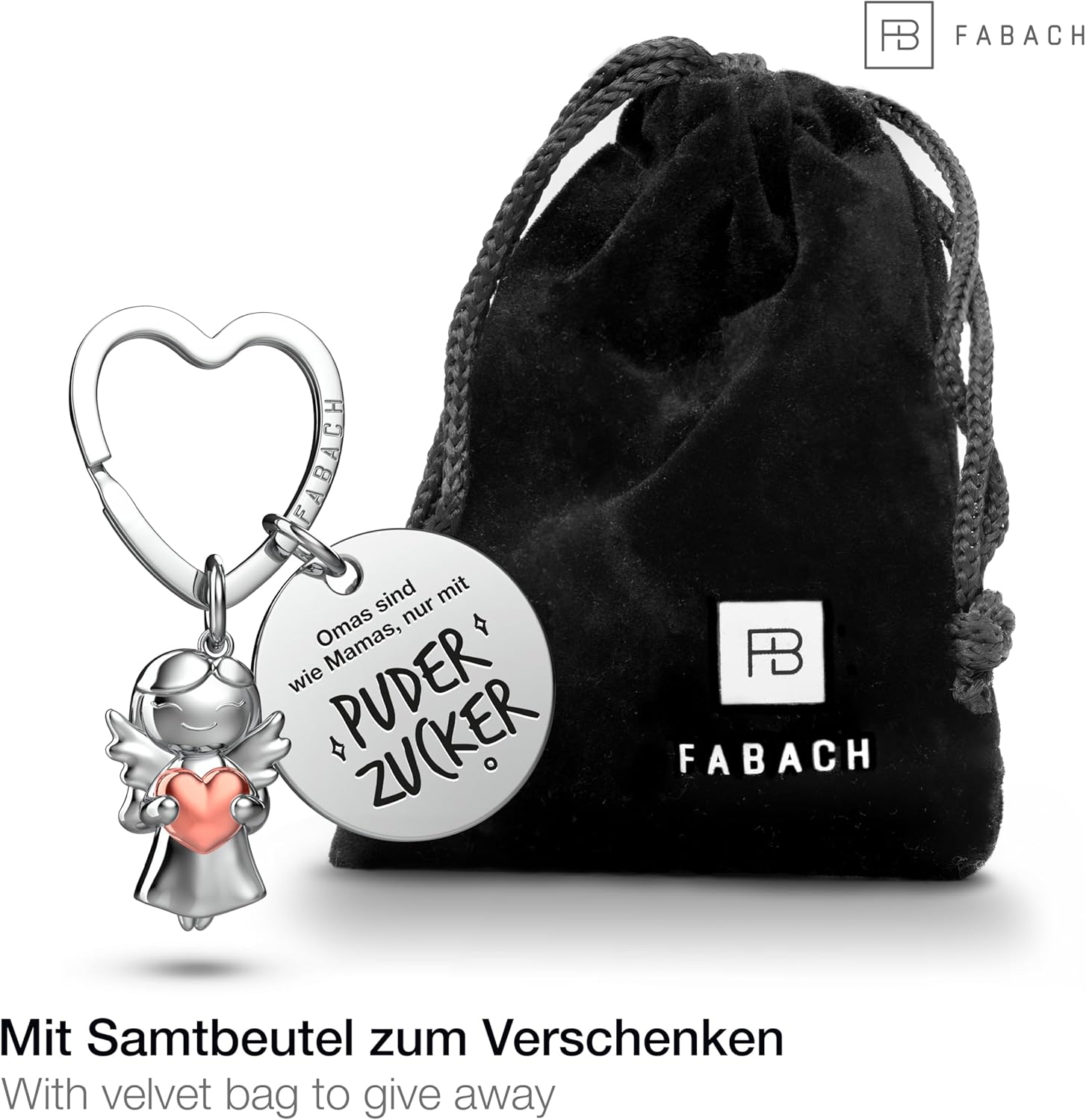 Detalle 2 de FABACH Beste Oma Schlüsselanhänger Schutzengel mit Herz – Gravur und Glücksbringer für die beste Oma der Welt