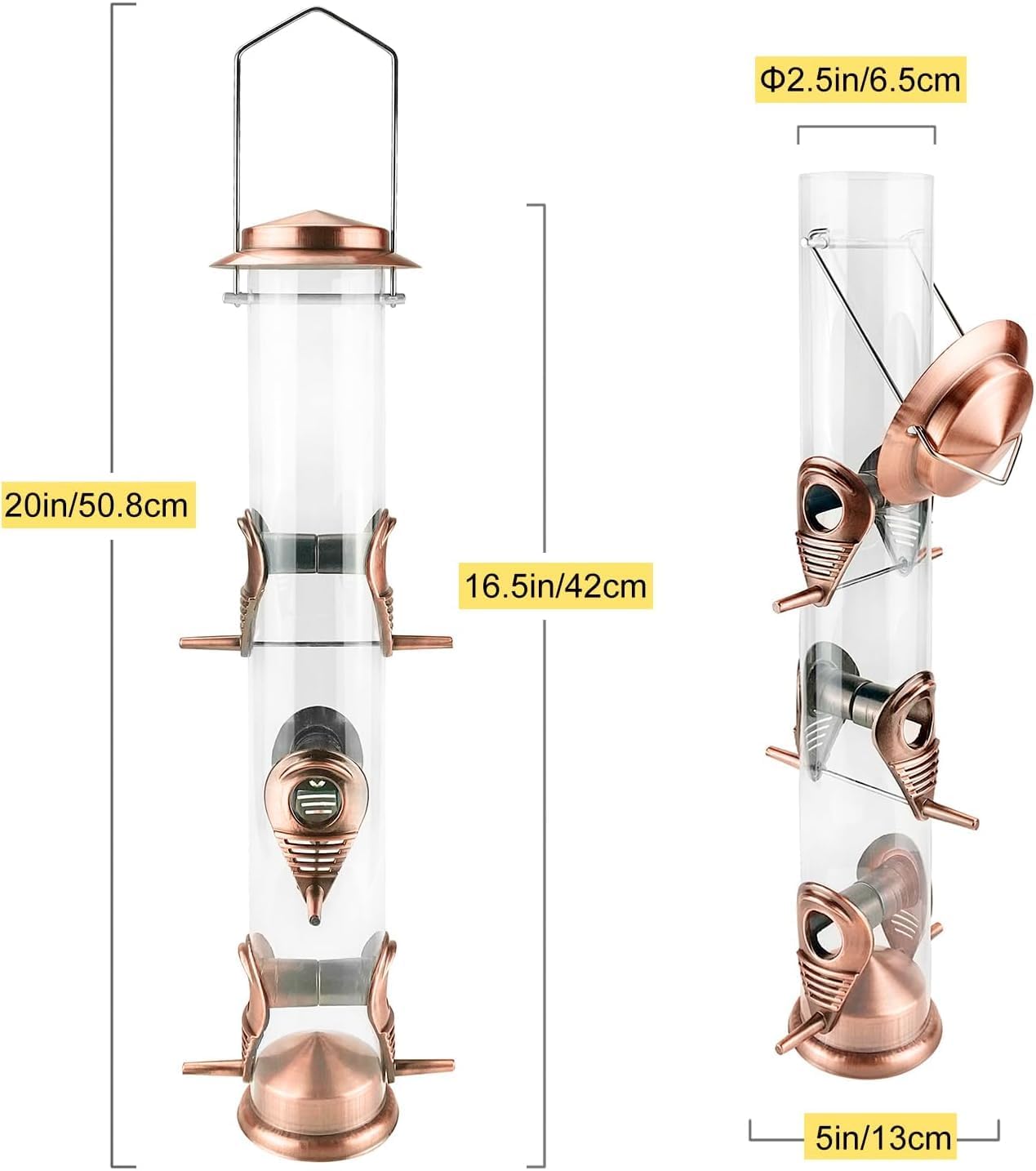 Thumbnail 3 de Urban Deco Antique Copper 6-Port Metal Tube Hanging Bird Feeder