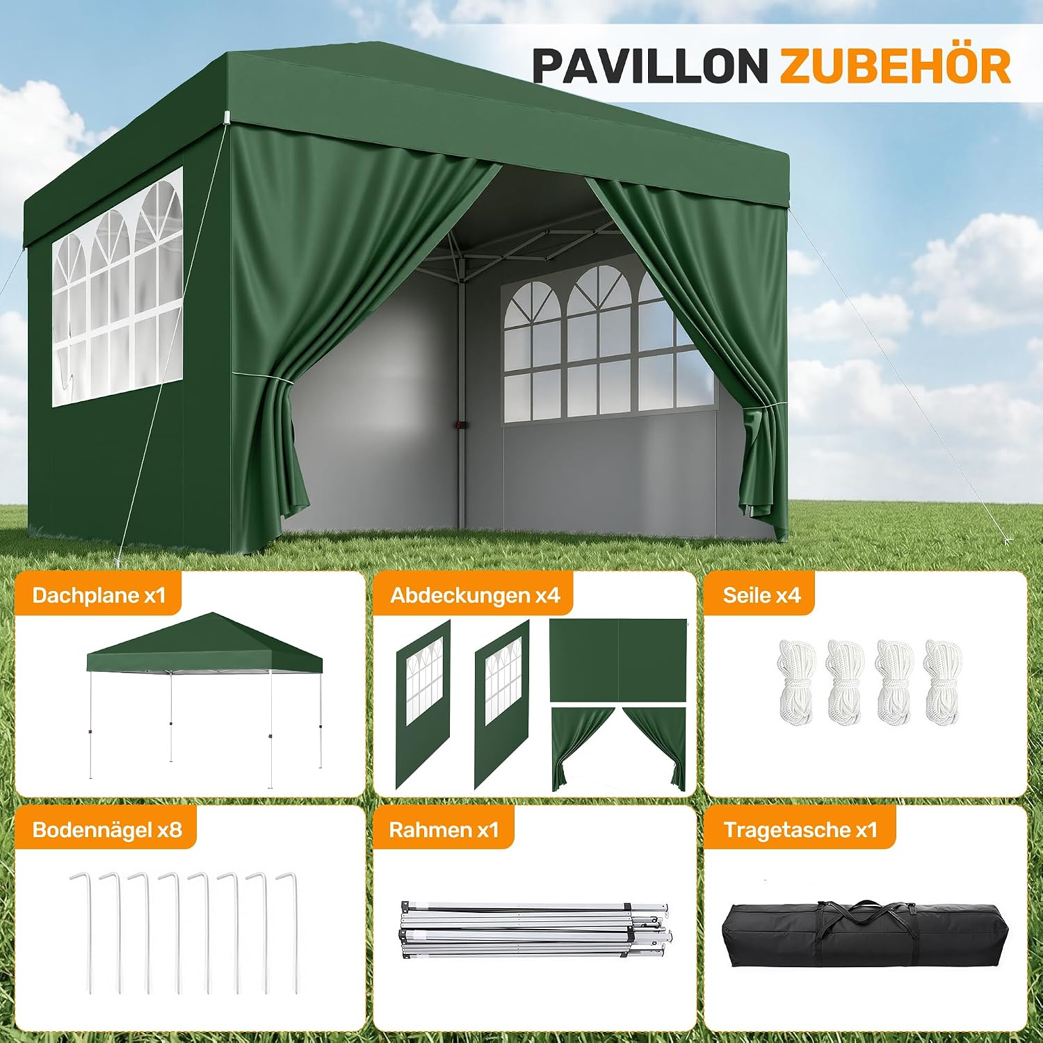 Detalle de Hawthyhome Pavillon 3x3 – wasserdicht, UV 50+, höhenverstellbar, inkl. Seitenwänden
