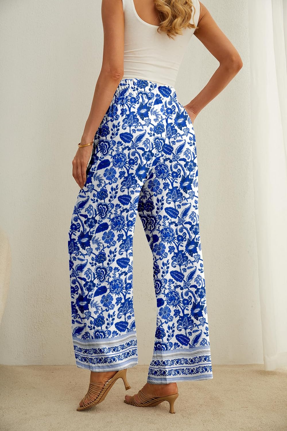 Thumbnail 4 de IWOLLENCE Women High Waist Palazzo Pants with Adjustable Knot – Wide Leg, Pockets, Beach to Office