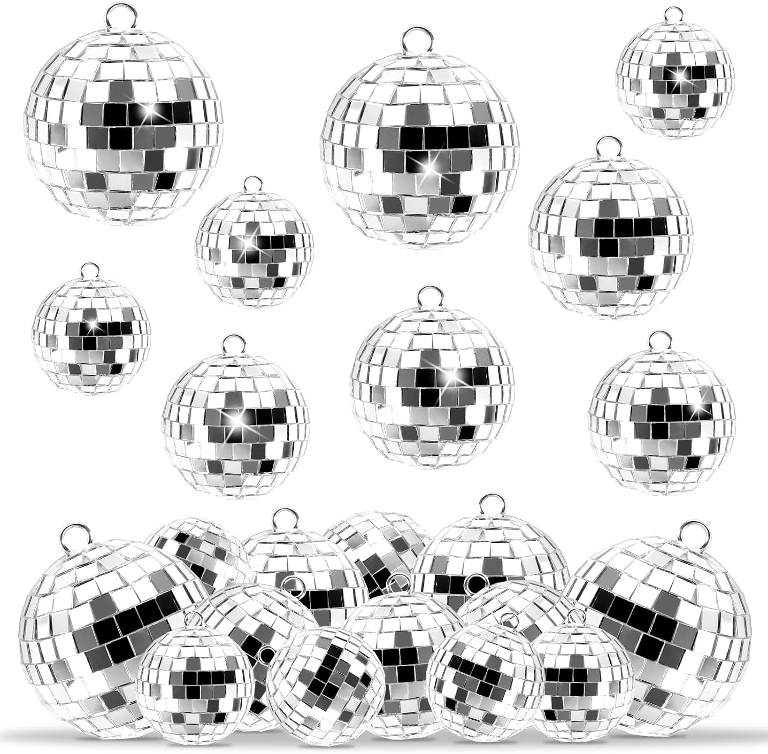 Detalle de YGKYMVW Disco Spiegel Ball discoballen, 25 zilveren hangdecoraties in 4 maten