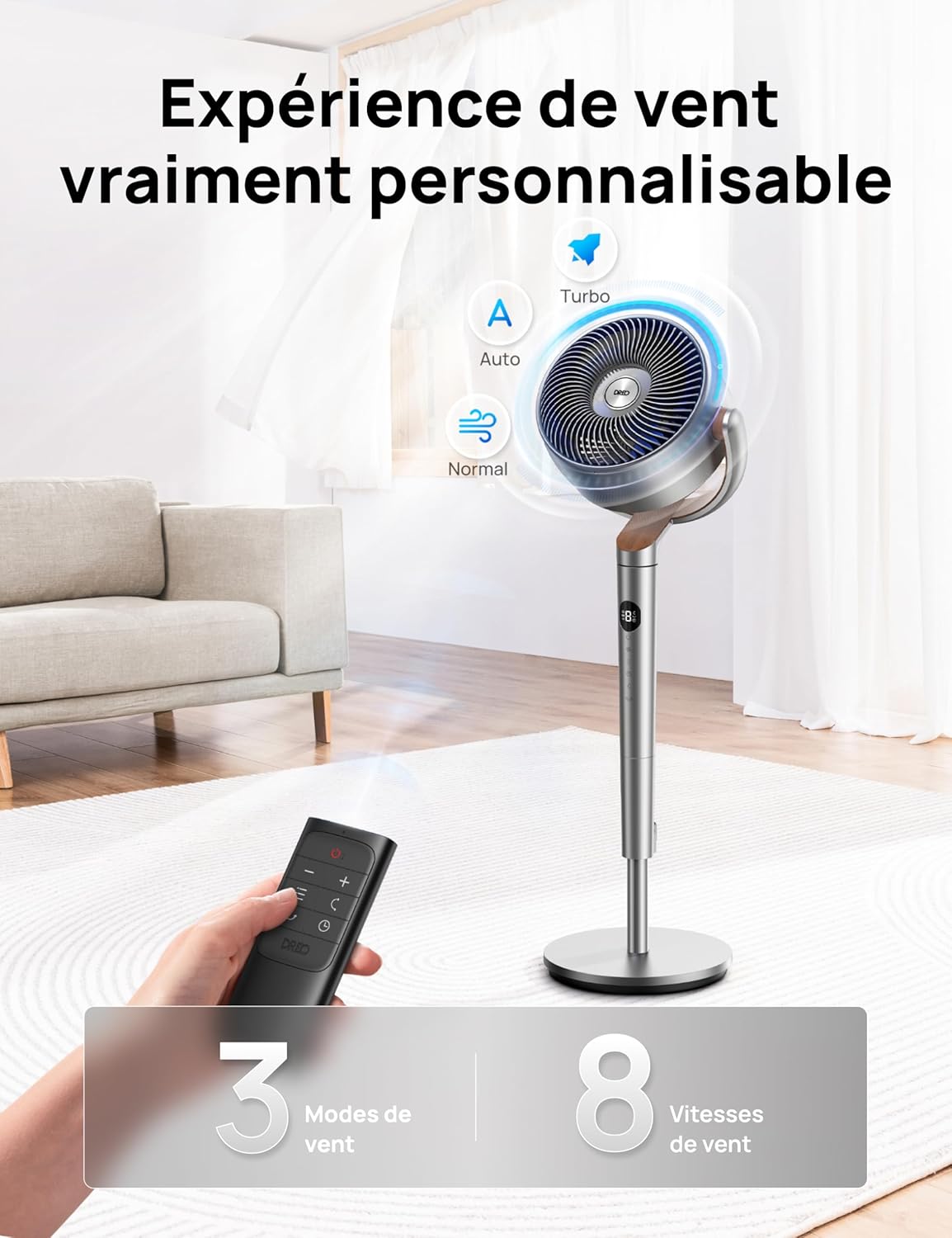 Thumbnail 5 de Dreo PolyFan 23dB ventilateur sur pied silencieux (23 dB) avec oscillation 120° et télécommande