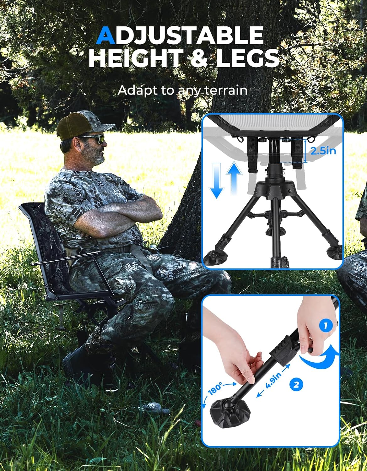 Detalle 1 de KEMIMOTO B1702-00302CM Hunting Blind Chair, 360° Swivel, Camo