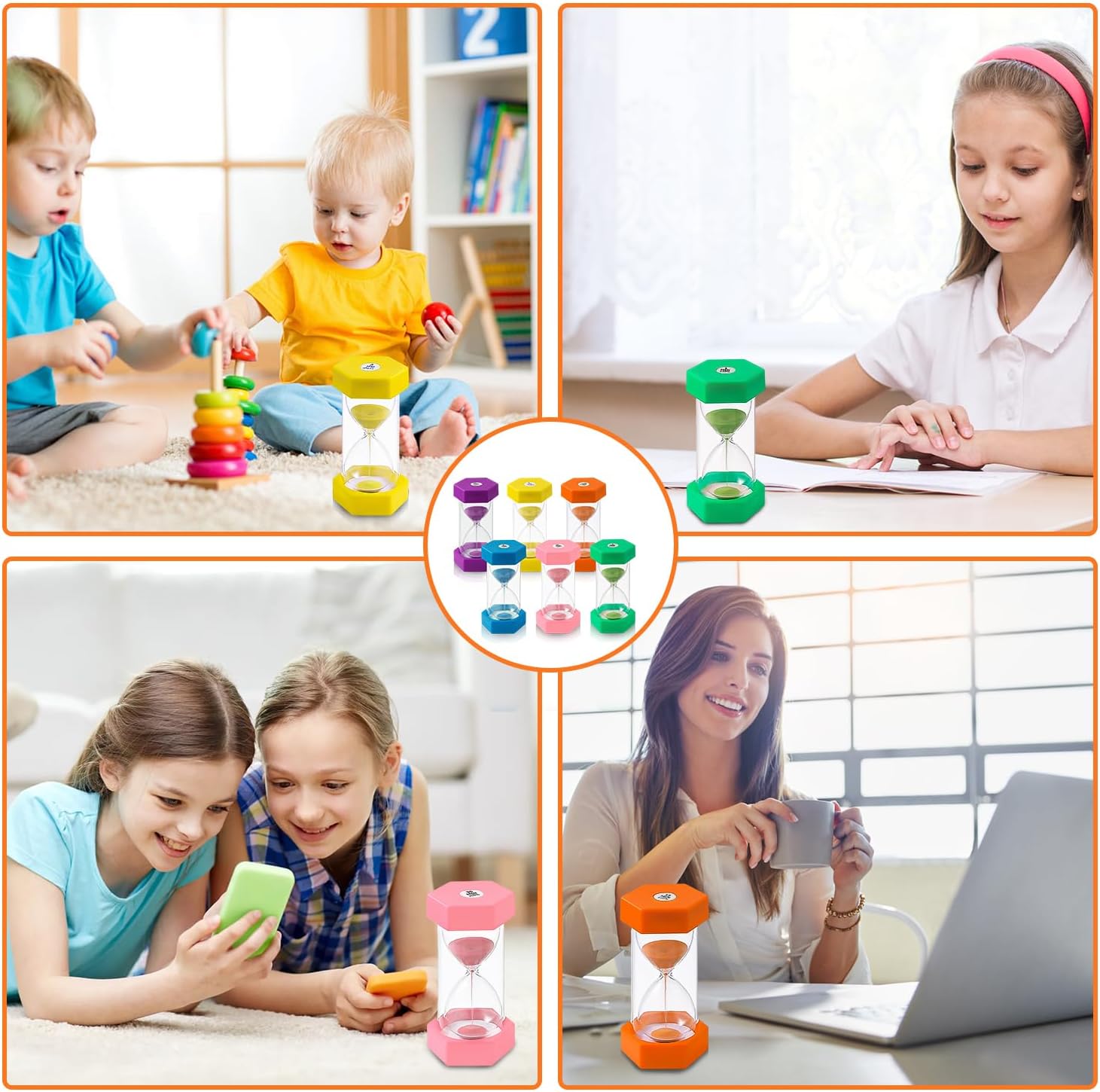 Detalle 2 de 6 Clessidre Colorate per Bambini – Set Timers da 1 a 30 minuti (Italiano), Clessidre Didascaliche per Cucina, Studio e Giochi
