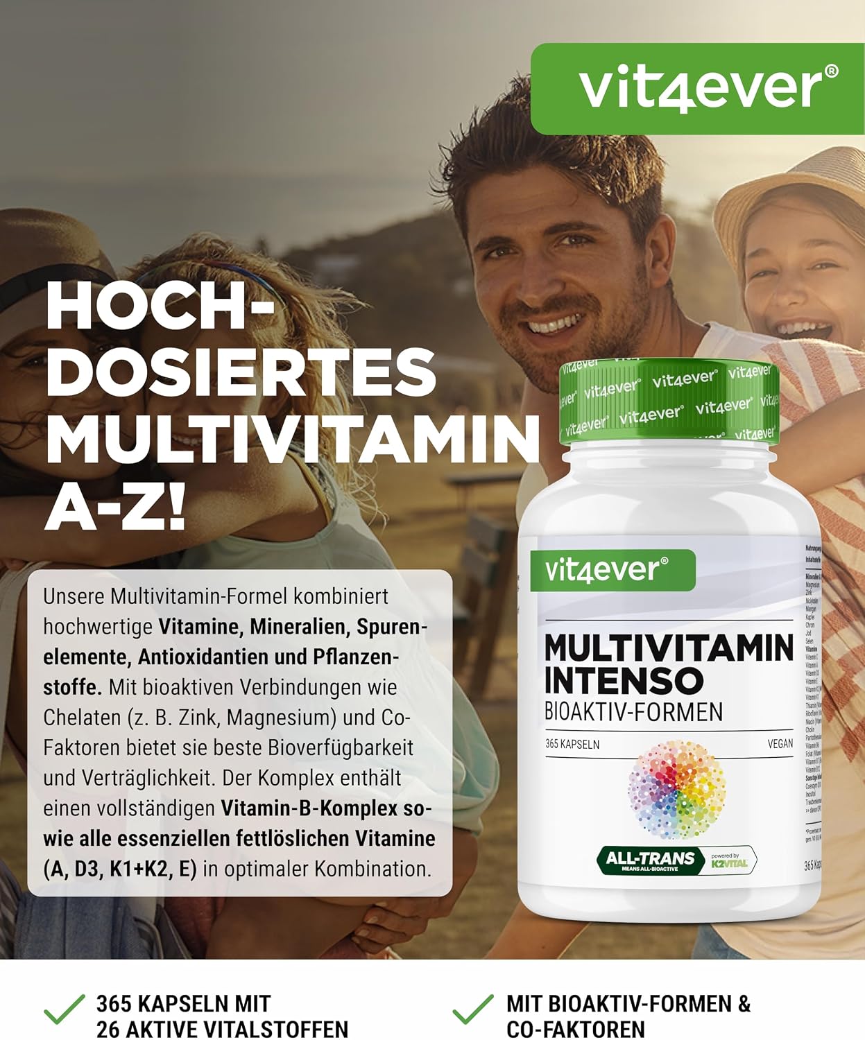 Detalle 2 de vit4ever Premium Multivitamin A-Z 365 Kapseln