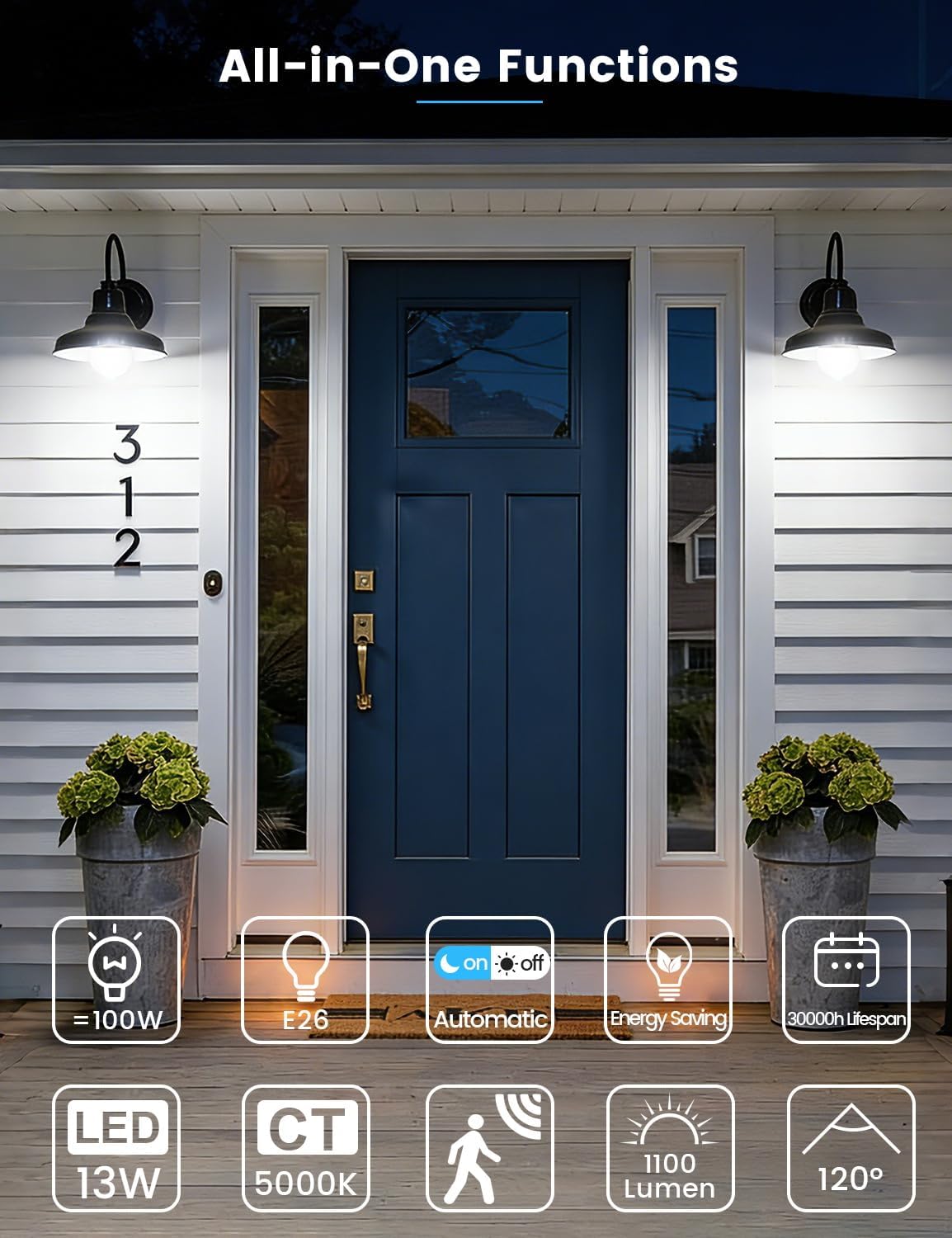 Thumbnail 6 de Torkase QP6012SA A19 Motion Sensor LED Bulbs, E26, 5000K, 2-Pack