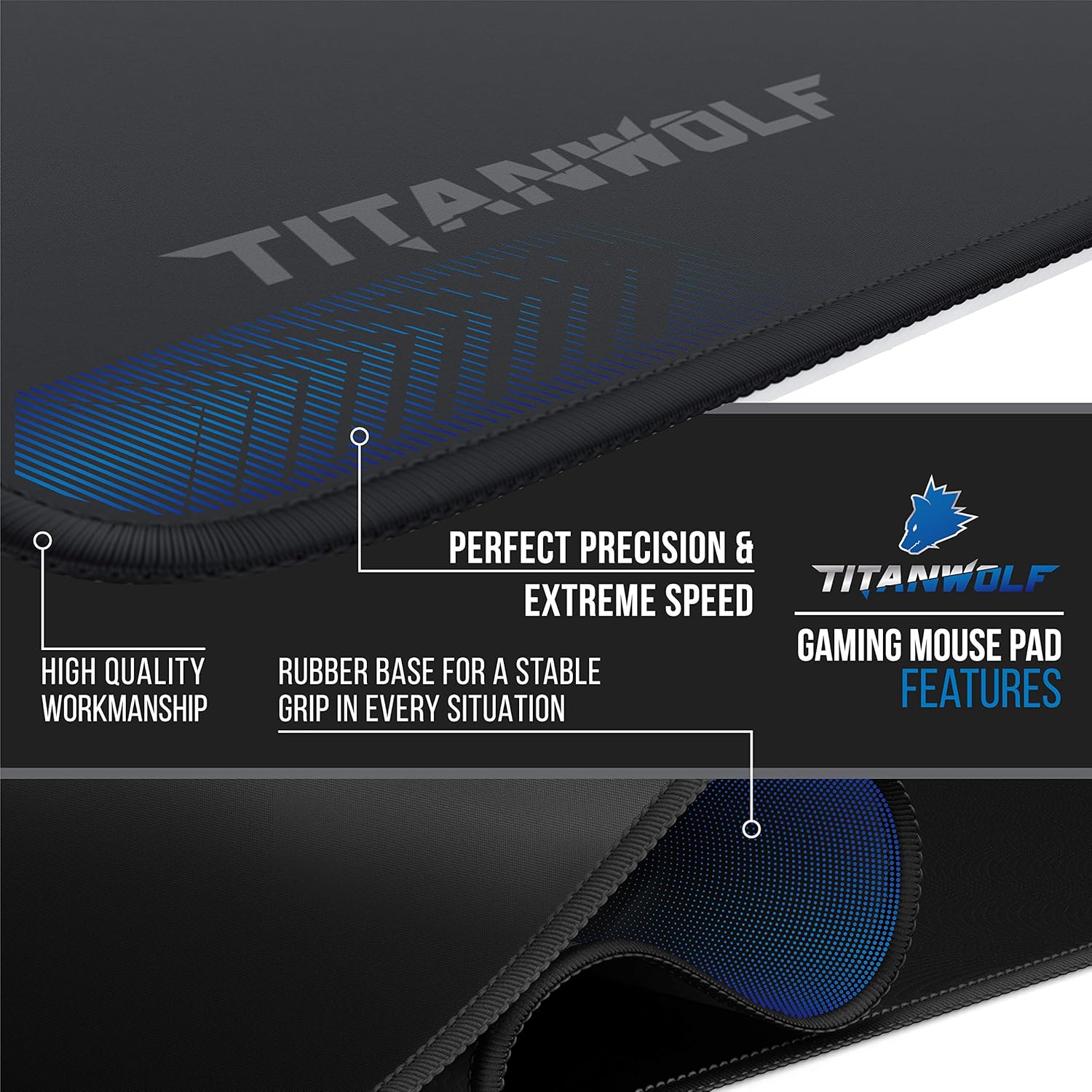Detalle de Titanwolf TITANWOLF XXL Speed Gaming Mouse Pad (900 x 400 x 3mm) with rubber base