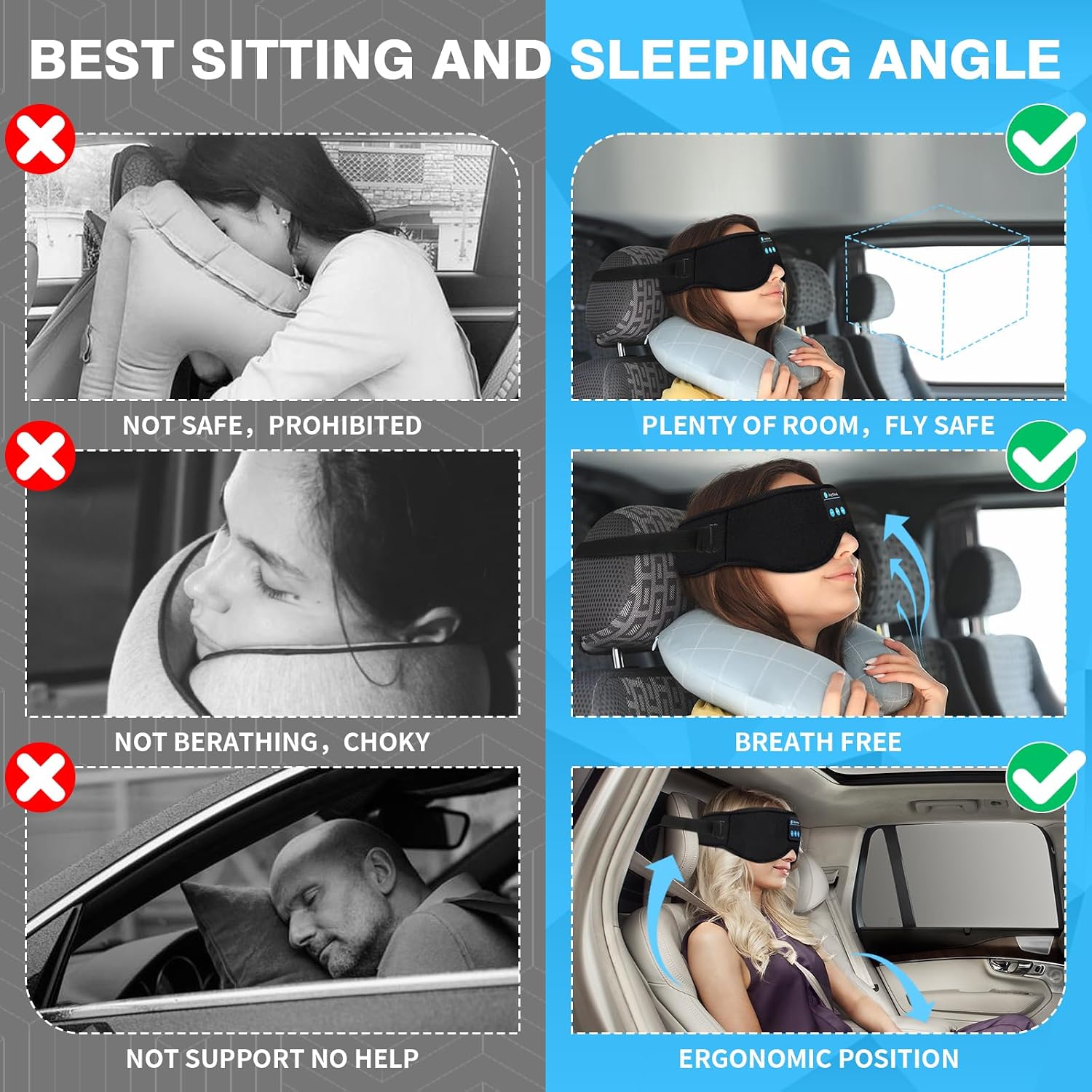 Detalle de Joythink Sleep Headphones Sleep Mask Eye Mask 3D Deep Bluetooth – Black