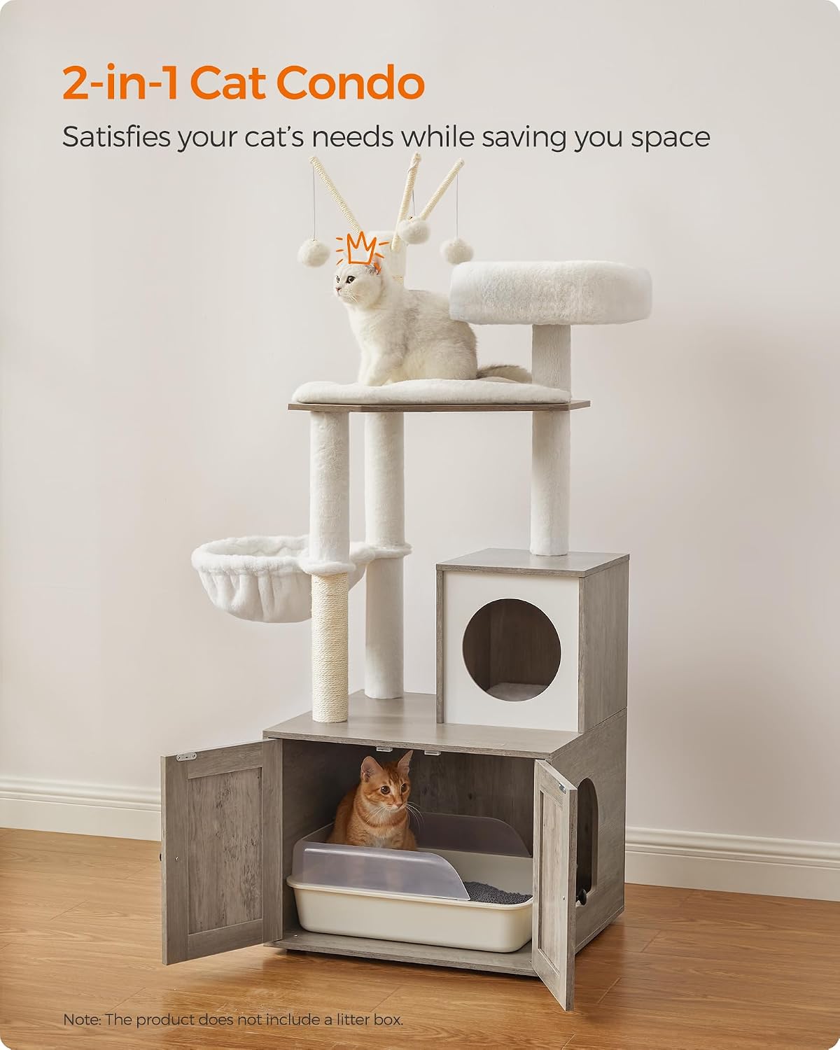Detalle de Feandrea UPCT113G01 59-Inch Cat Tree with Litter Box Enclosure, Greige