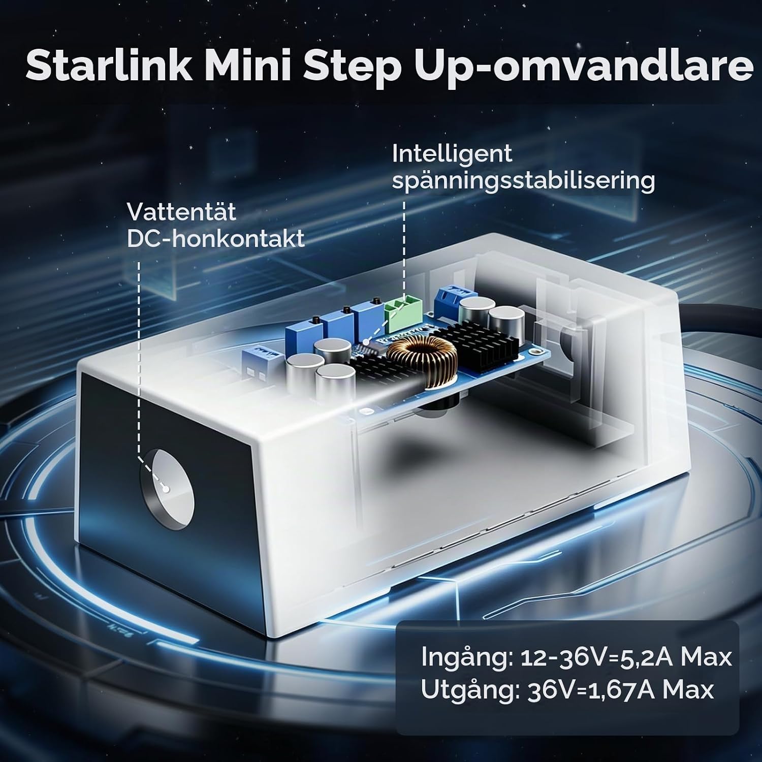 Detalle 1 de EDUP Starlink Mini-biladapter 36 V med 12–36 V DC-ingång
