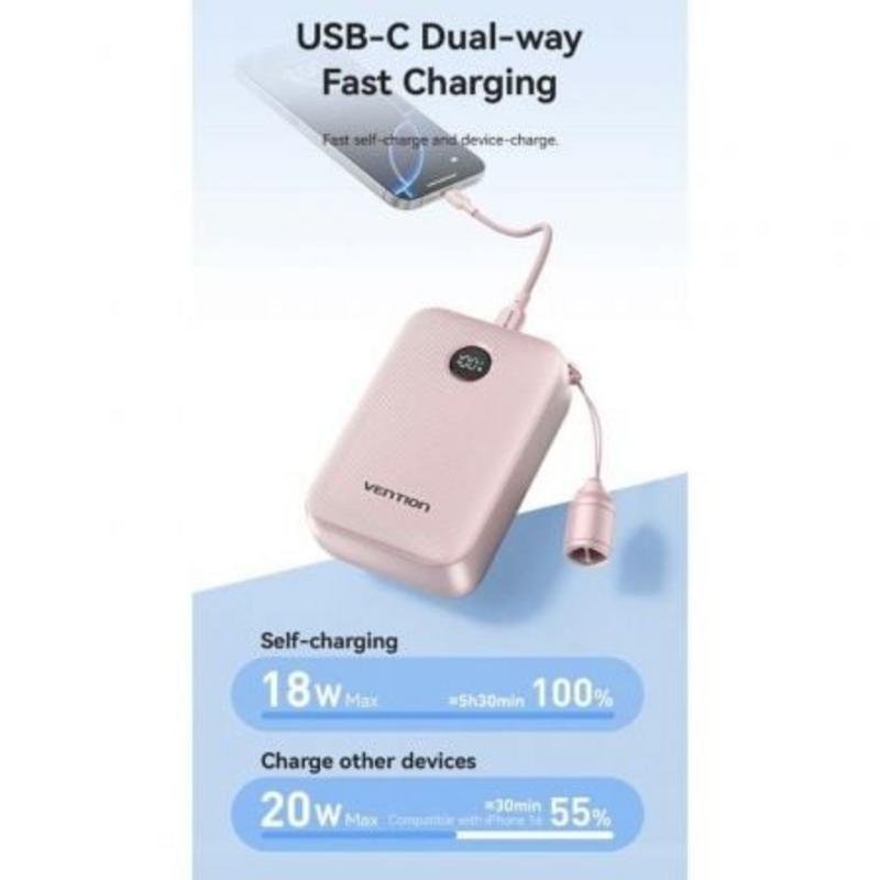 Thumbnail 2 de Power Bank Vention FKBL0-C 20000mAh 22.5W Azul – USB-C y USB-A, diseño seguro