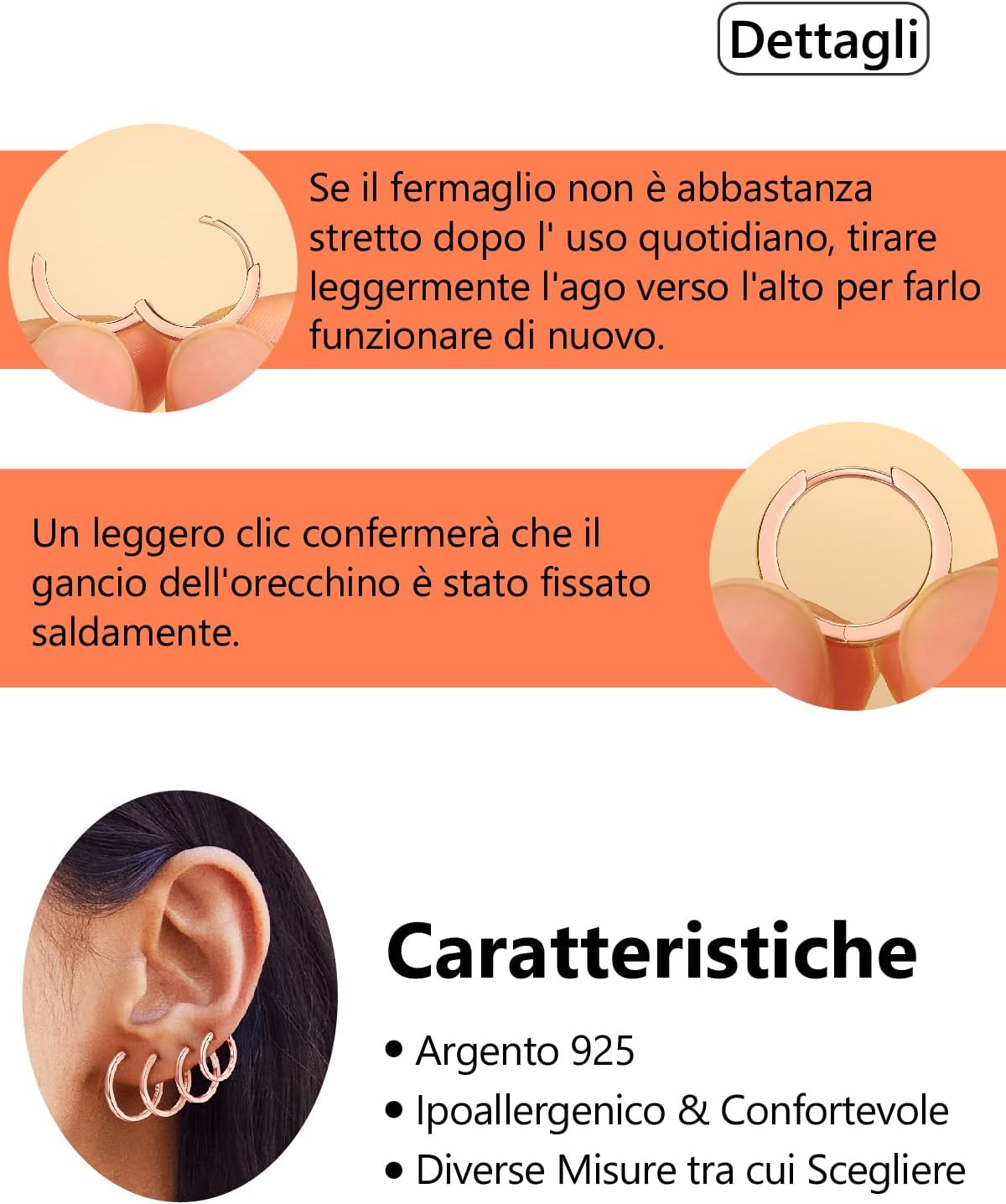 Thumbnail 6 de Silvora orecchini a cerchio in Argento 925 per donna e uomo, diametri 6–20 mm (argento/nero/oro rosa)