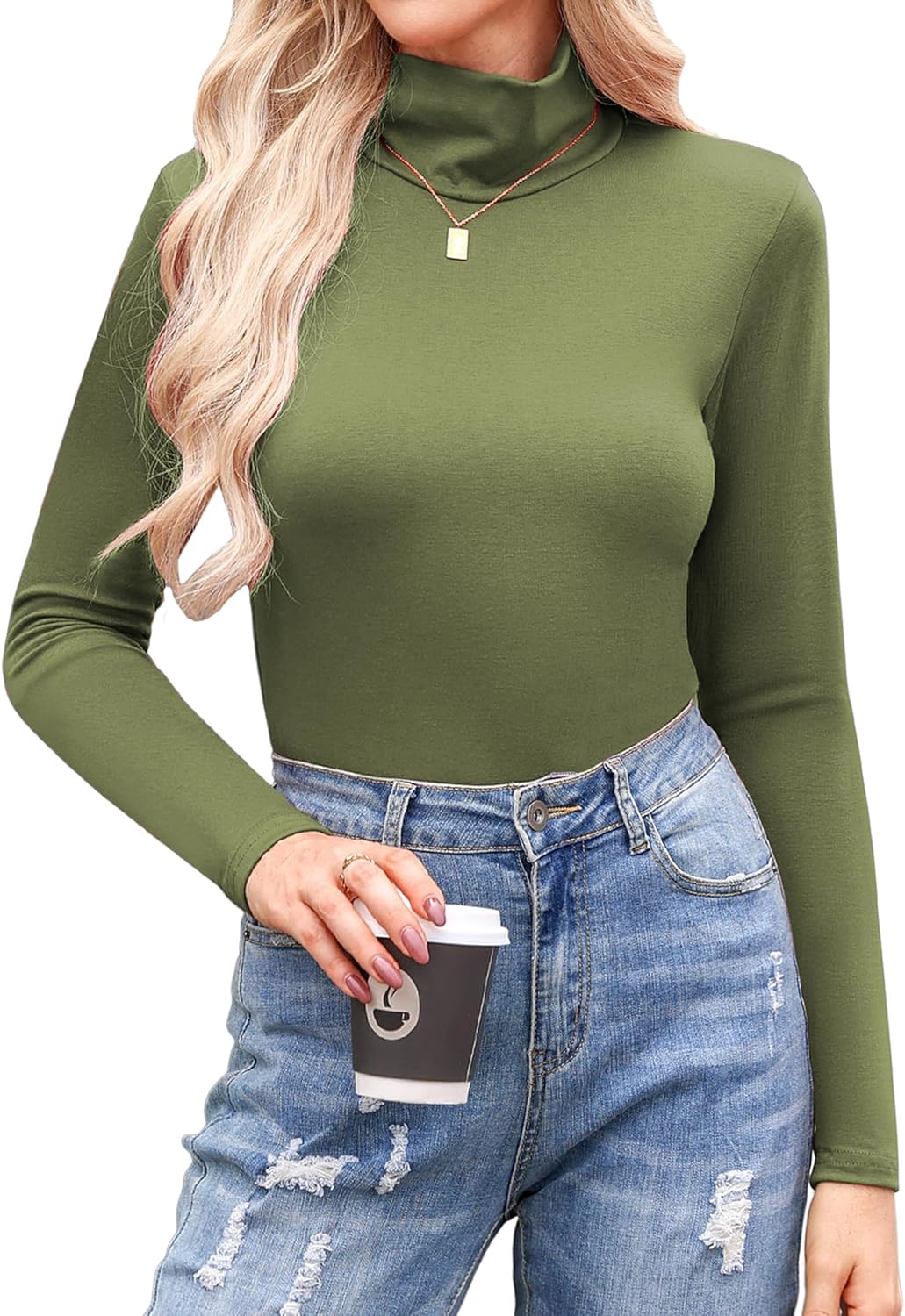 Detalle de Aottori Damen Rollkragenshirt Slim Fit Baumwolle