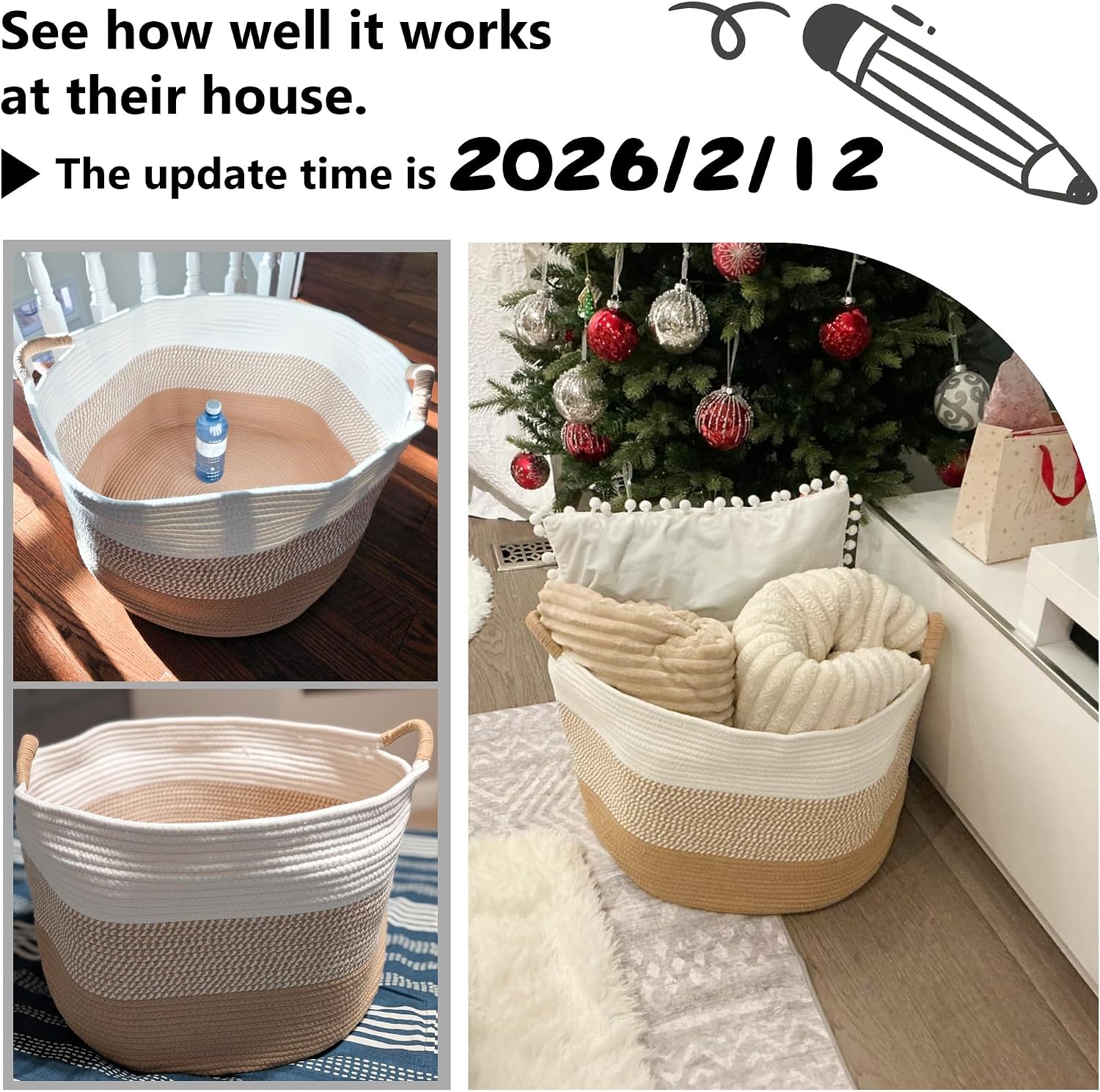 Thumbnail 6 de Artfeel 70L Cotton Rope Blanket Basket, Machine-Washable with Reinforced Handles