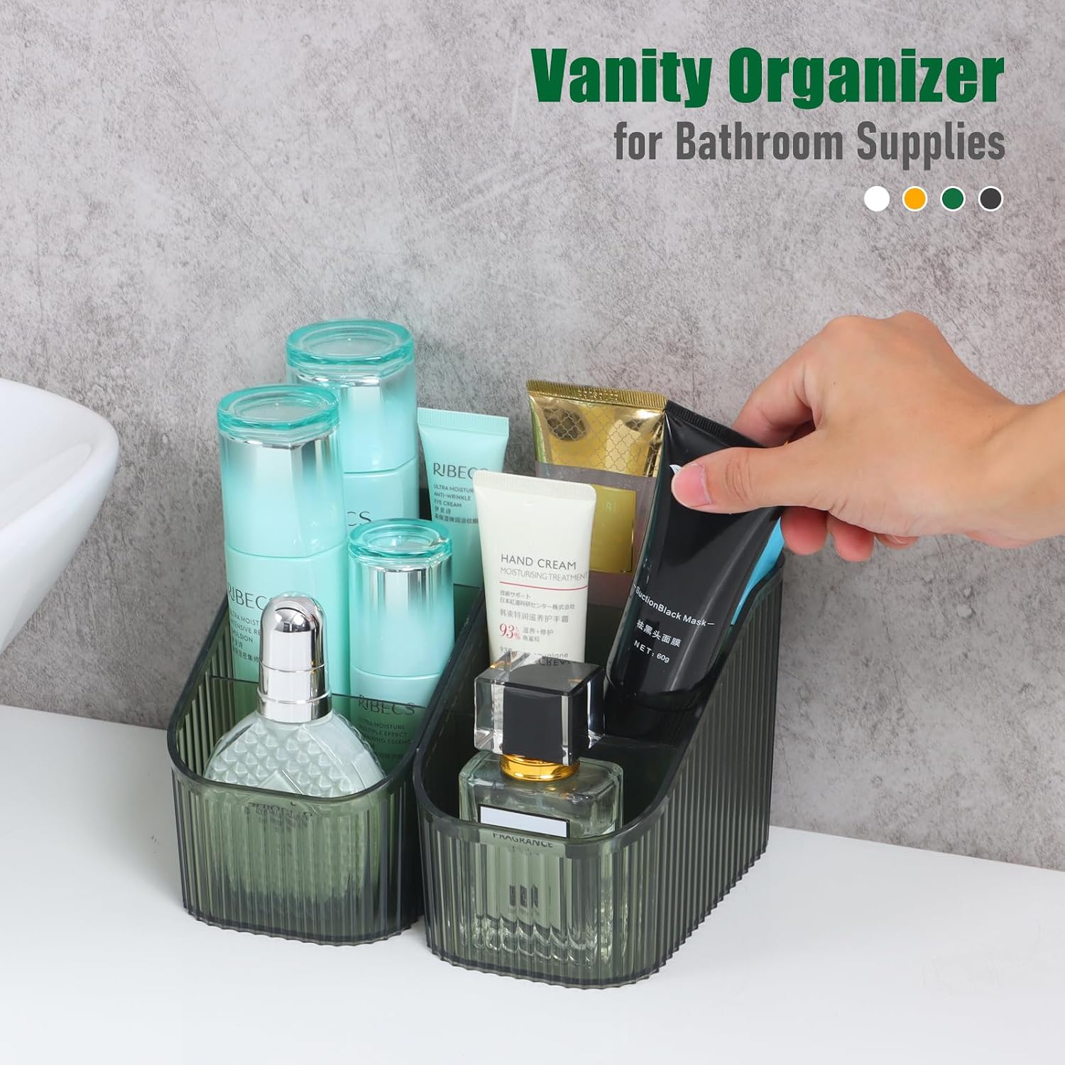 Detalle de OSteed Green Makeup Organiser Box for Vanity with 6 Cups