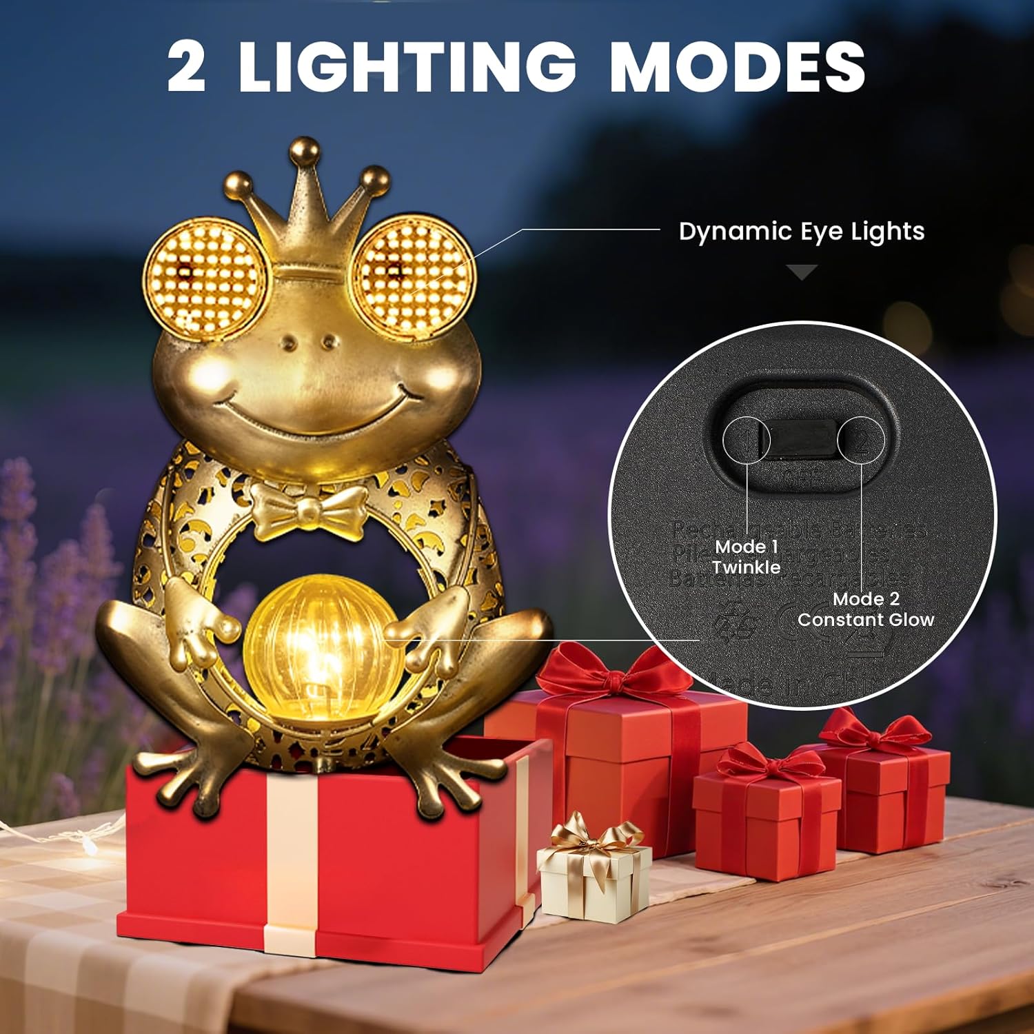Thumbnail 4 de GLOBAL GOLDEN Solar Light Outdoor Garden Frog: Auto On/Off, 2-Mode LED with Dynamic Eye Lighting