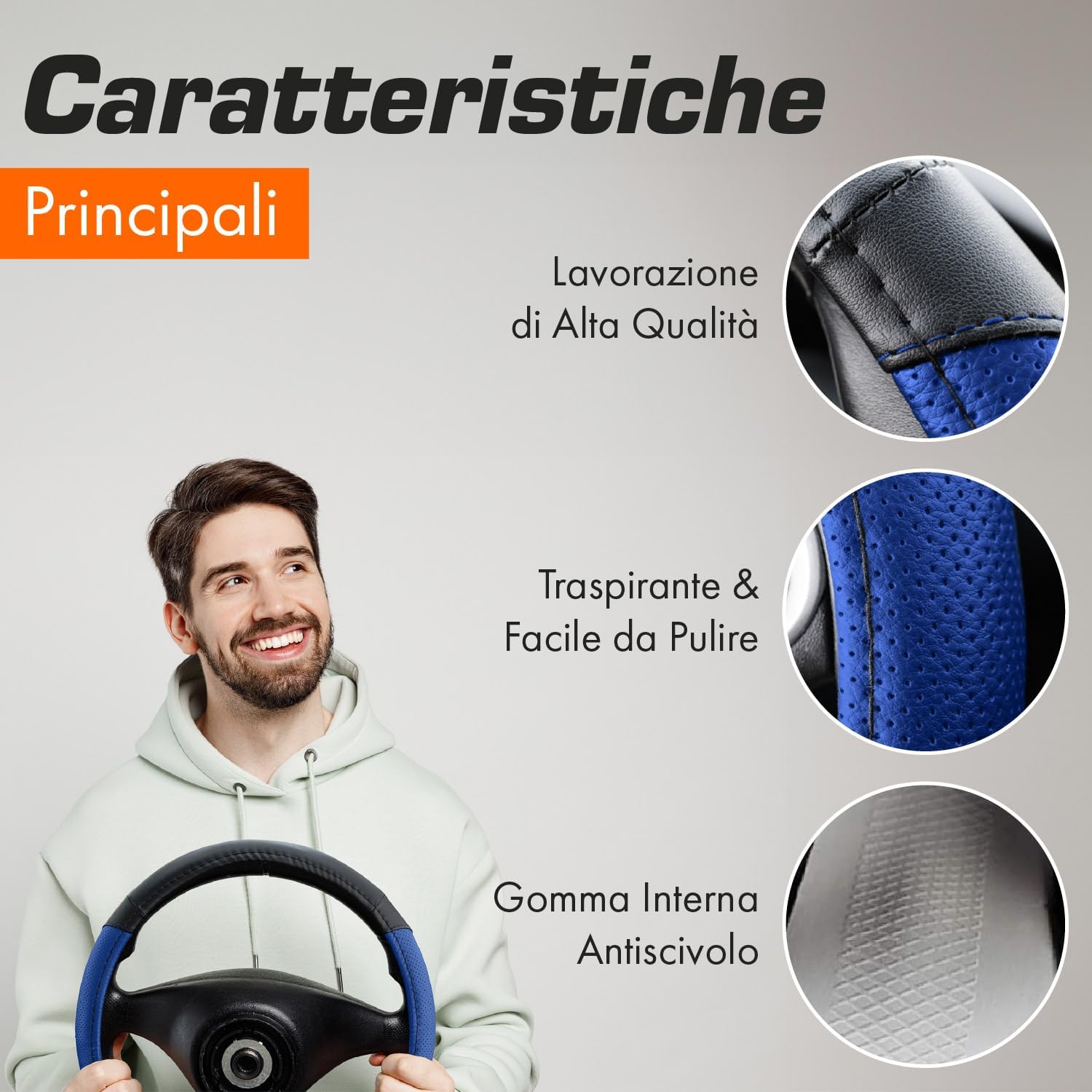 Detalle de Upgrade4cars Coprivolante Nero Blu 37-38 cm