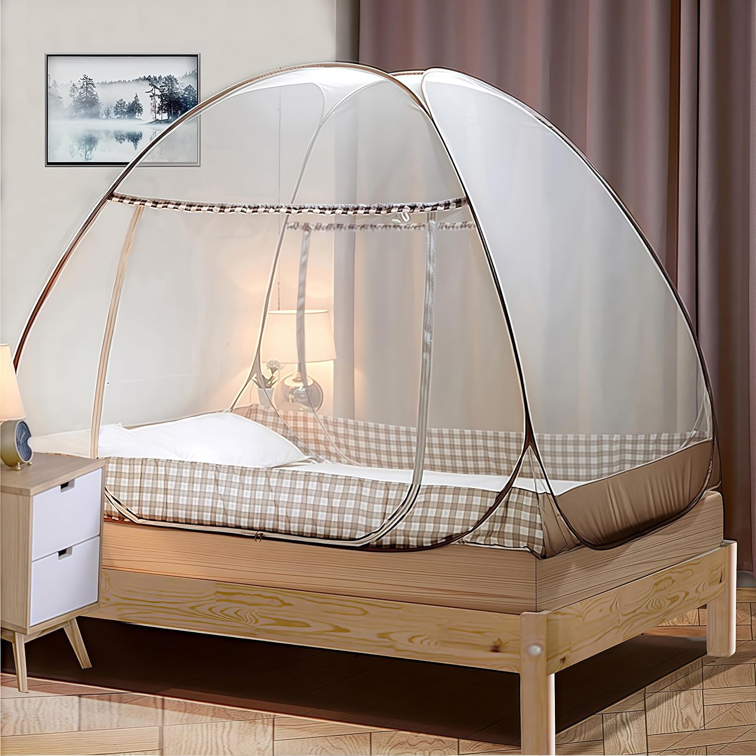 Detalle de Digead 1 klamboe voor bed, koepelmodel van 150 x 200 cm, opvouwbaar
