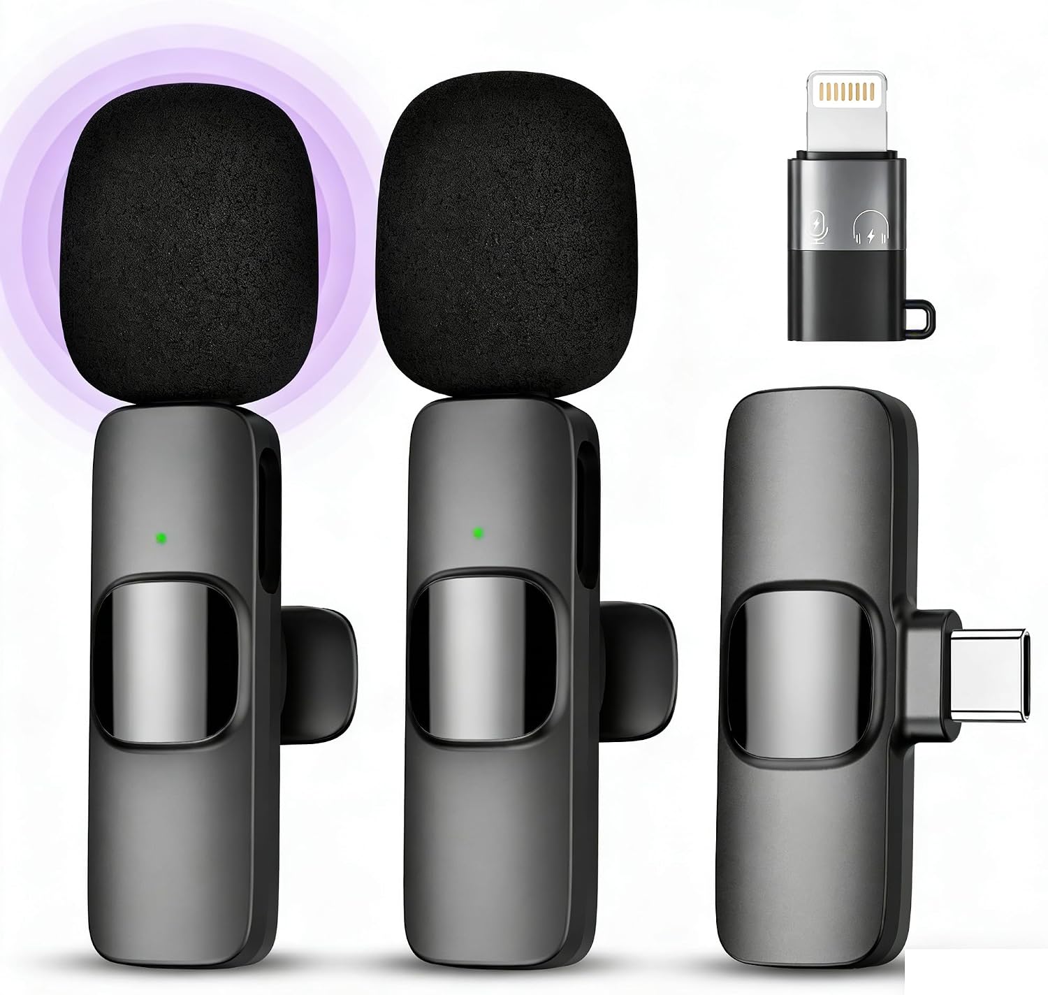 Detalle 1 de Qhot Kabelloses Lavalier Mikrofon für iPhone & Android – DSP-Rauschunterdrückung, 2,4-GHz, USB-C & Lightning