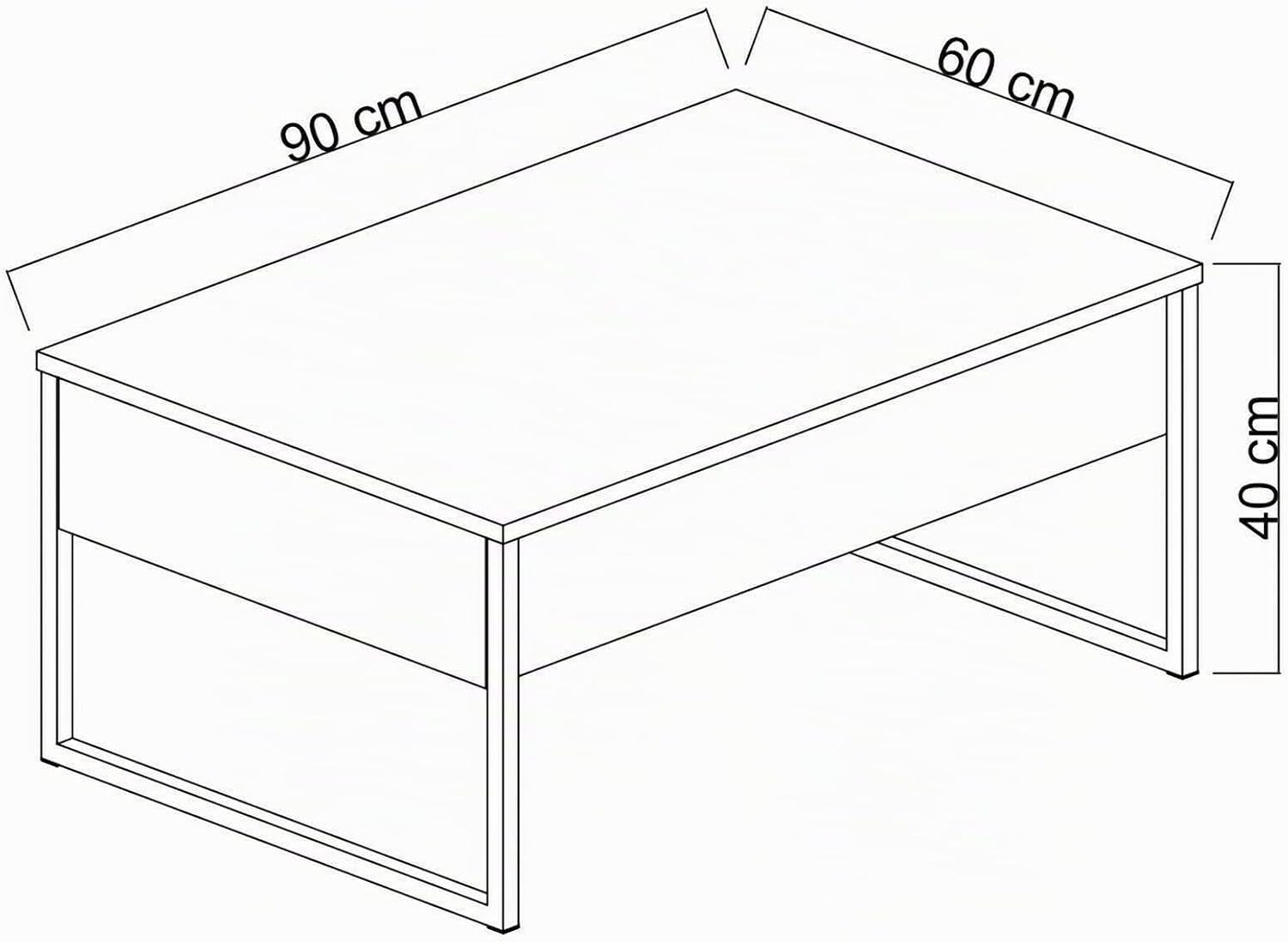 Detalle 2 de Dmora Couchtisch Canis 90x60x40 cm – Schwarz mit Zeitungsfach