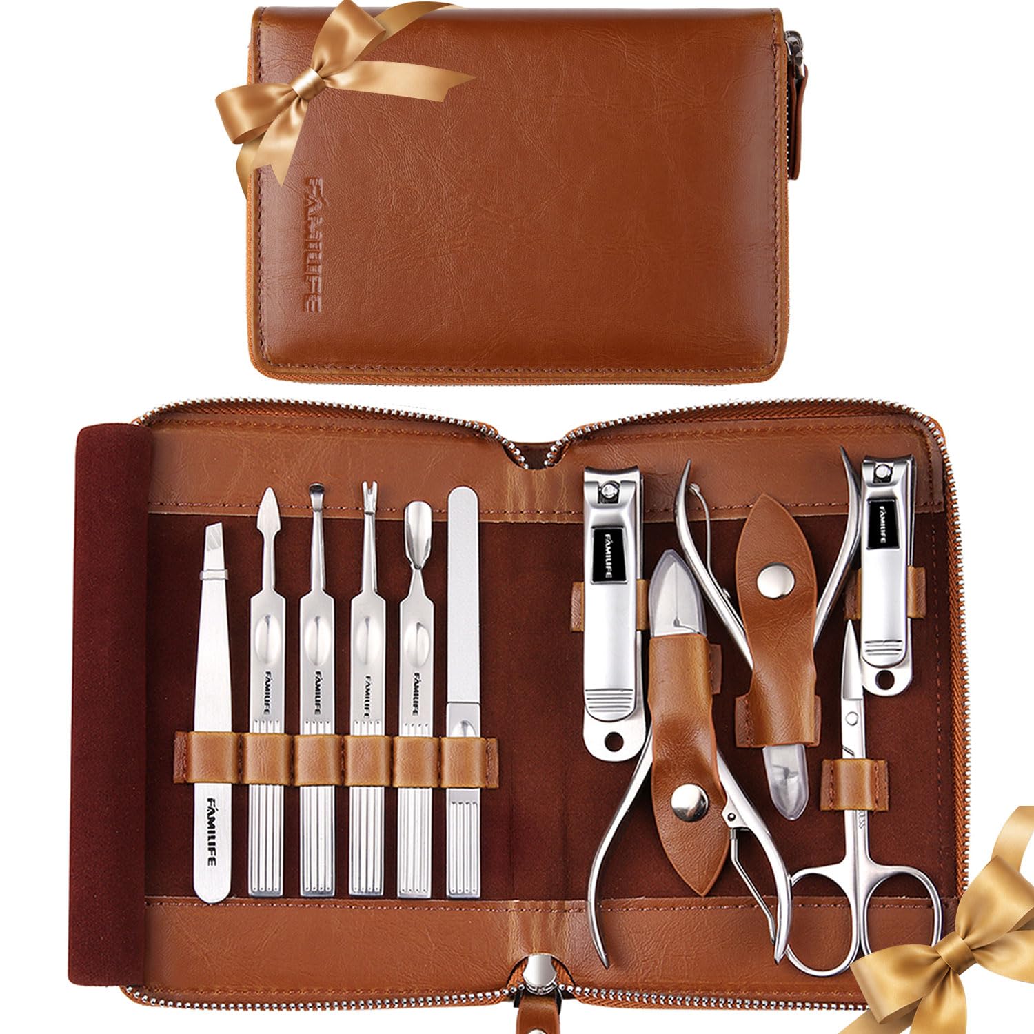 Detalle de FAMILIFE Manicure Set (11-in-1) Stainless Steel Nail Kit with Travel Case