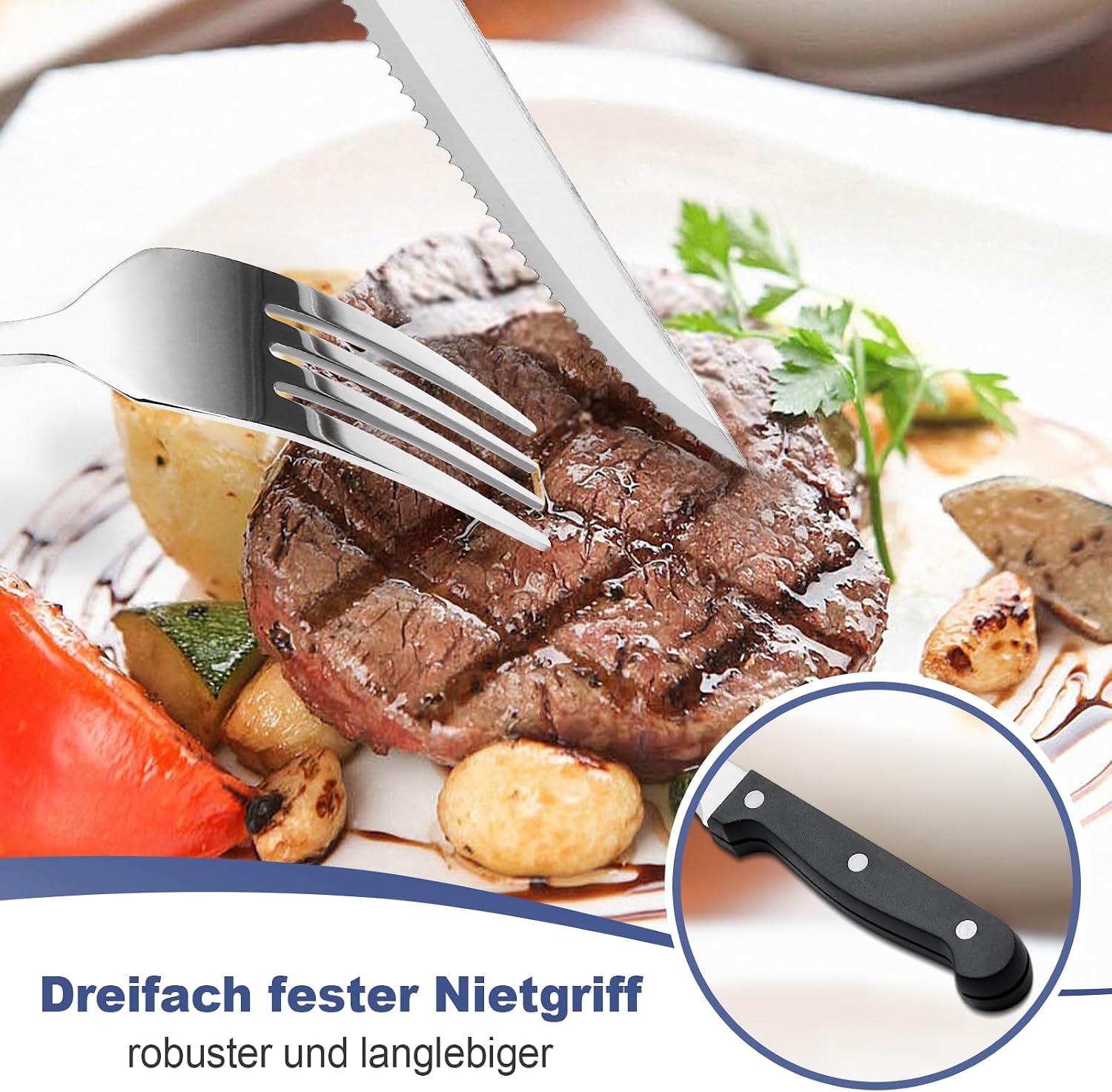 Thumbnail 3 de Besteck-Set für 12 Personen, Bastwe 72-teiliges Edelstahl Besteckset mit Steakmessern – spülmaschinenfest