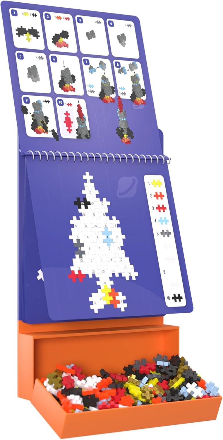 Detalle de PLUS PLUS Travel Toys Building Blocks Puzzle Play (Space) – 12 pages with 125 pieces in attached storage, for age 5+