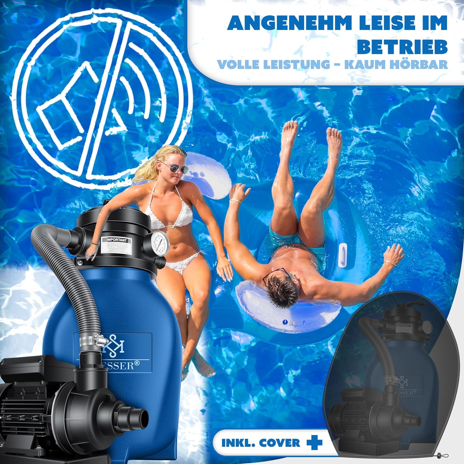 Detalle 2 de KESSER Sandfilteranlage mit 10.200 l/h – inklusive 800 g Filterbälle und 25 kg Filtersand, 4-Wege-Ventil, blau